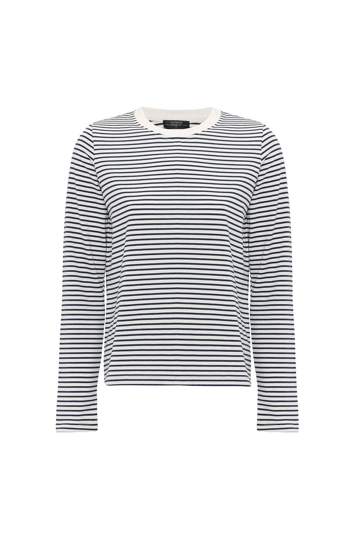 Antioch Lacivert Kadın Çizgili Mevsimlik Kazak