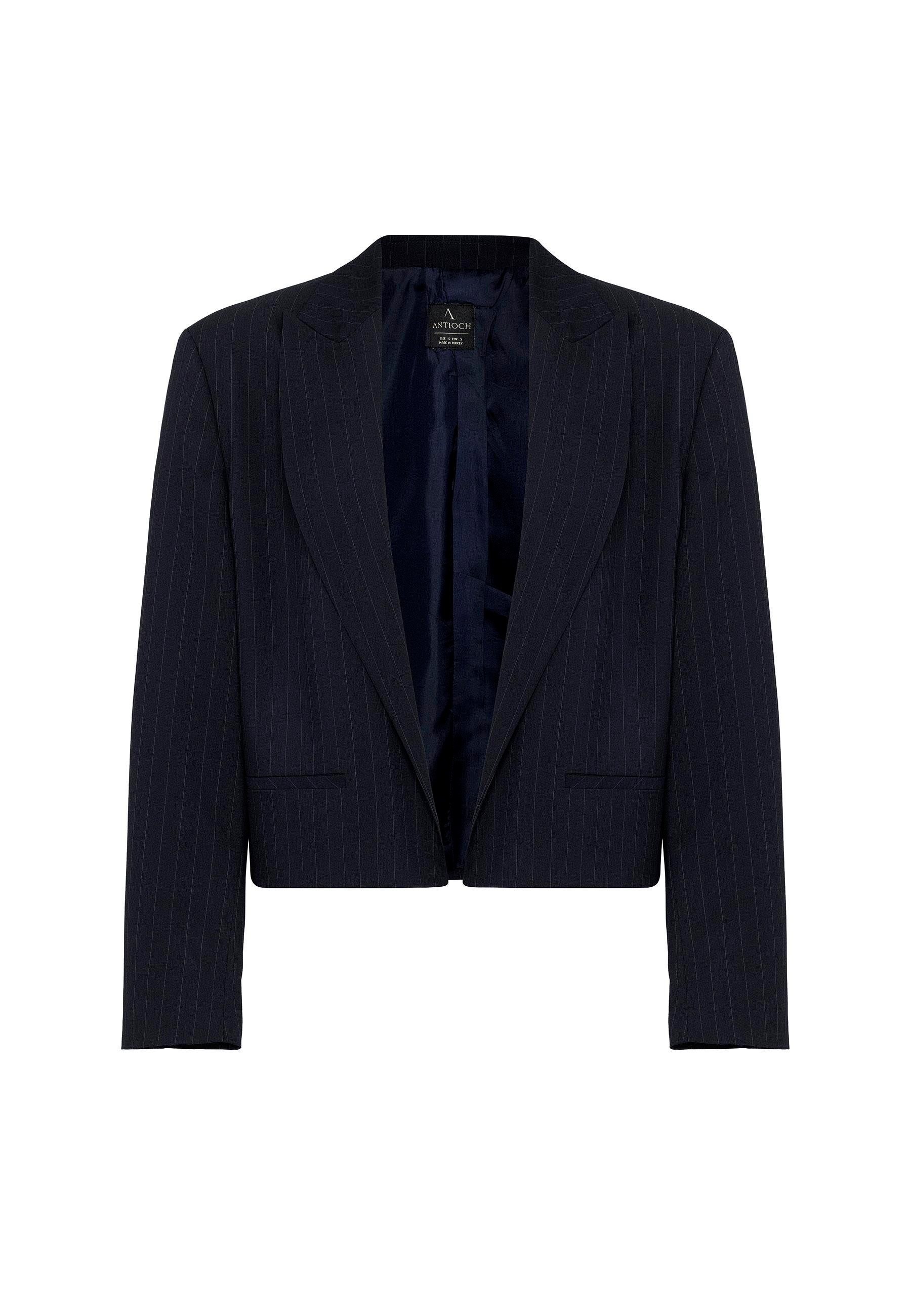 Antioch Lacivert Relax Fit Düğmesiz Crop Kadın Blazer Ceket