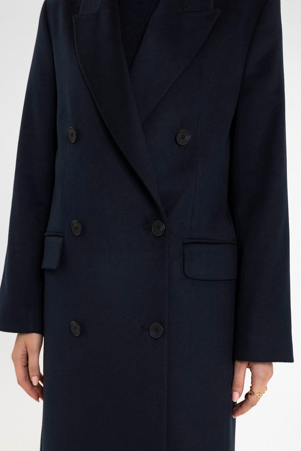 Antioch Lacivert Kadın Kruvaze Uzun Kaban