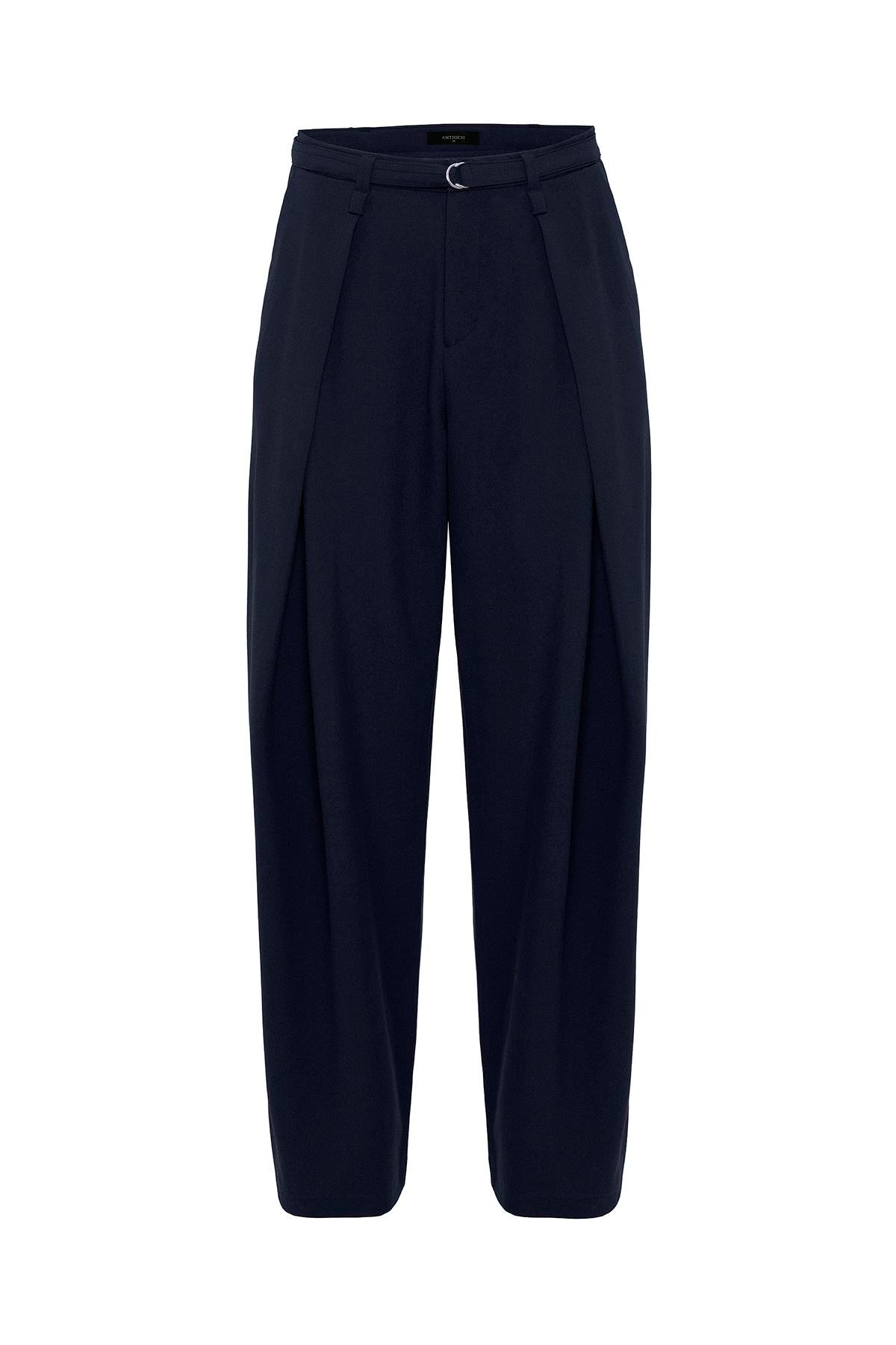 Antioch Lacivert Kemerli Pilili Kadın Pantolon