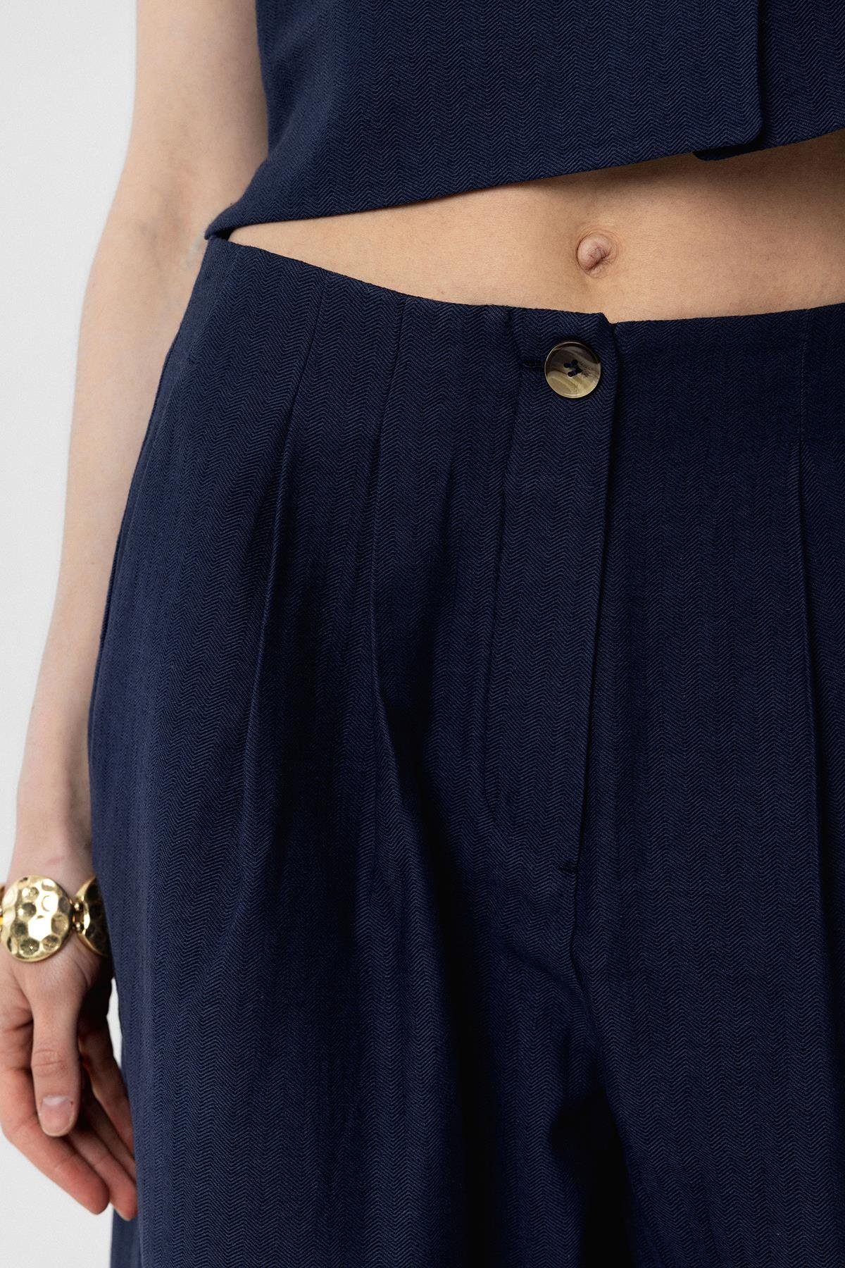 Antioch Lacivert Keten Karışımlı Kadın Culotte Pantolon