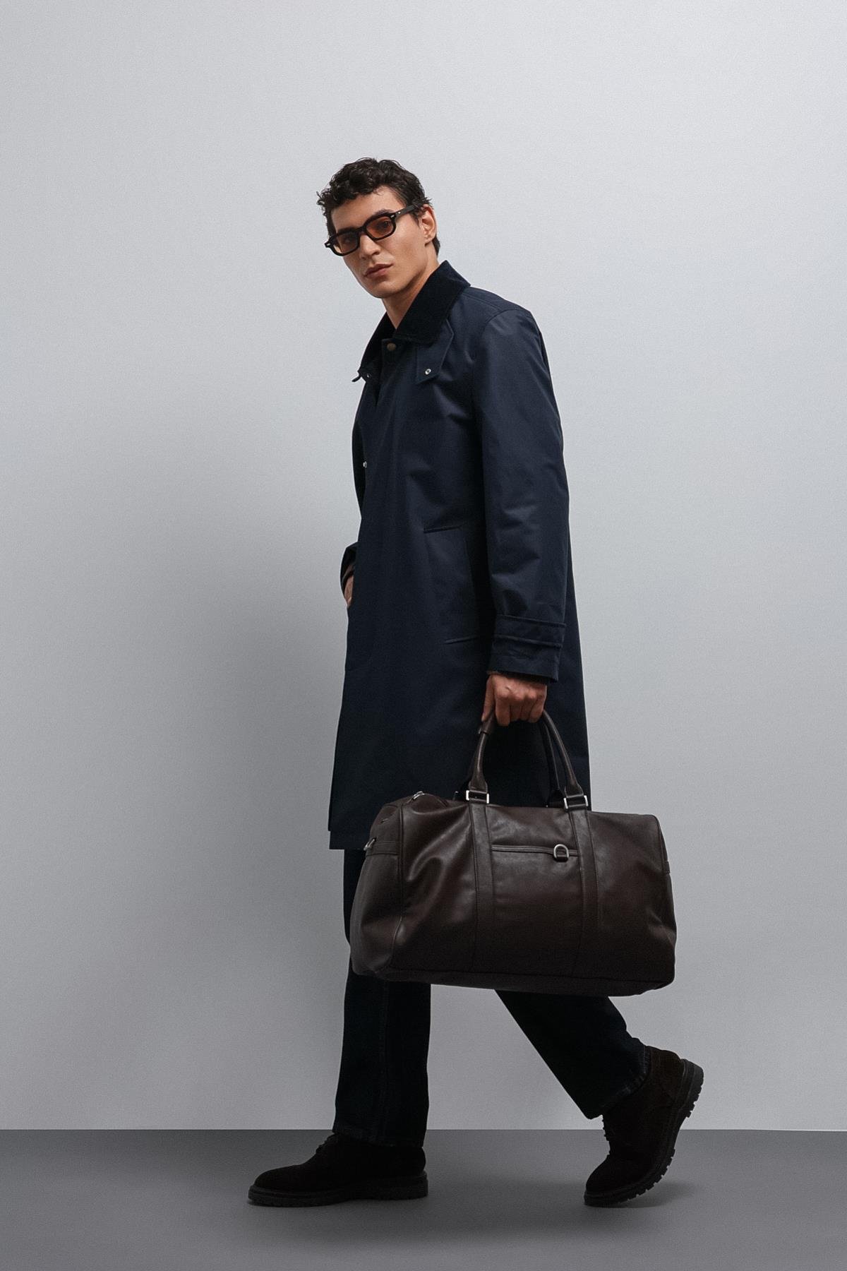 Antioch Lacivert Kontrast Yaka Teknik Erkek Trençkot