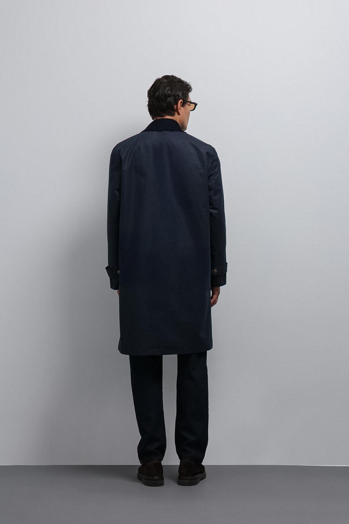 Antioch Lacivert Kontrast Yaka Teknik Erkek Trençkot