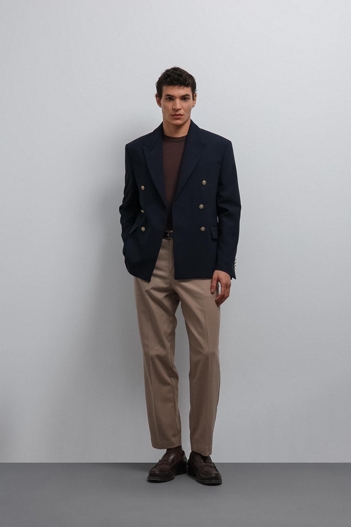 Antioch Lacivert Kruvaze Erkek Blazer Ceket