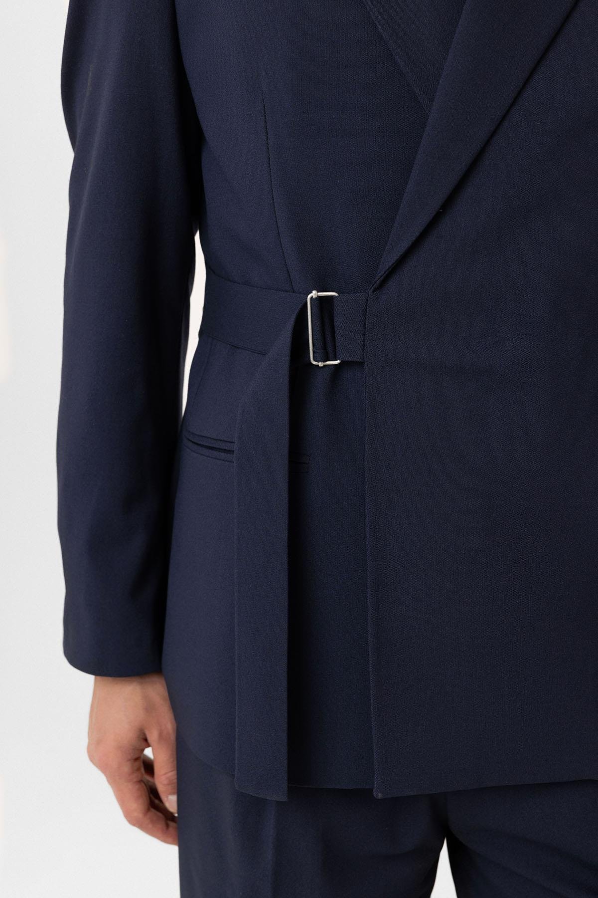 Antioch Lacivert Kuşaklı Relax Fit Erkek Blazer Ceket