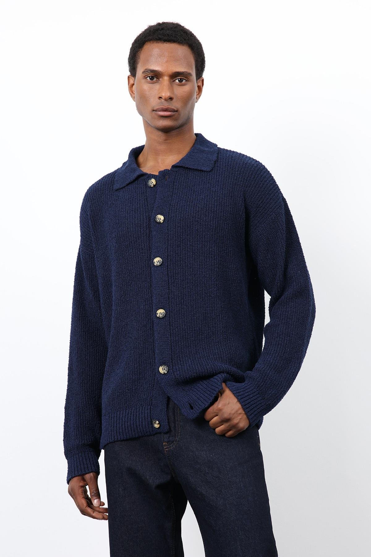 Antioch Lacivert Örme Triko Erkek Hırka