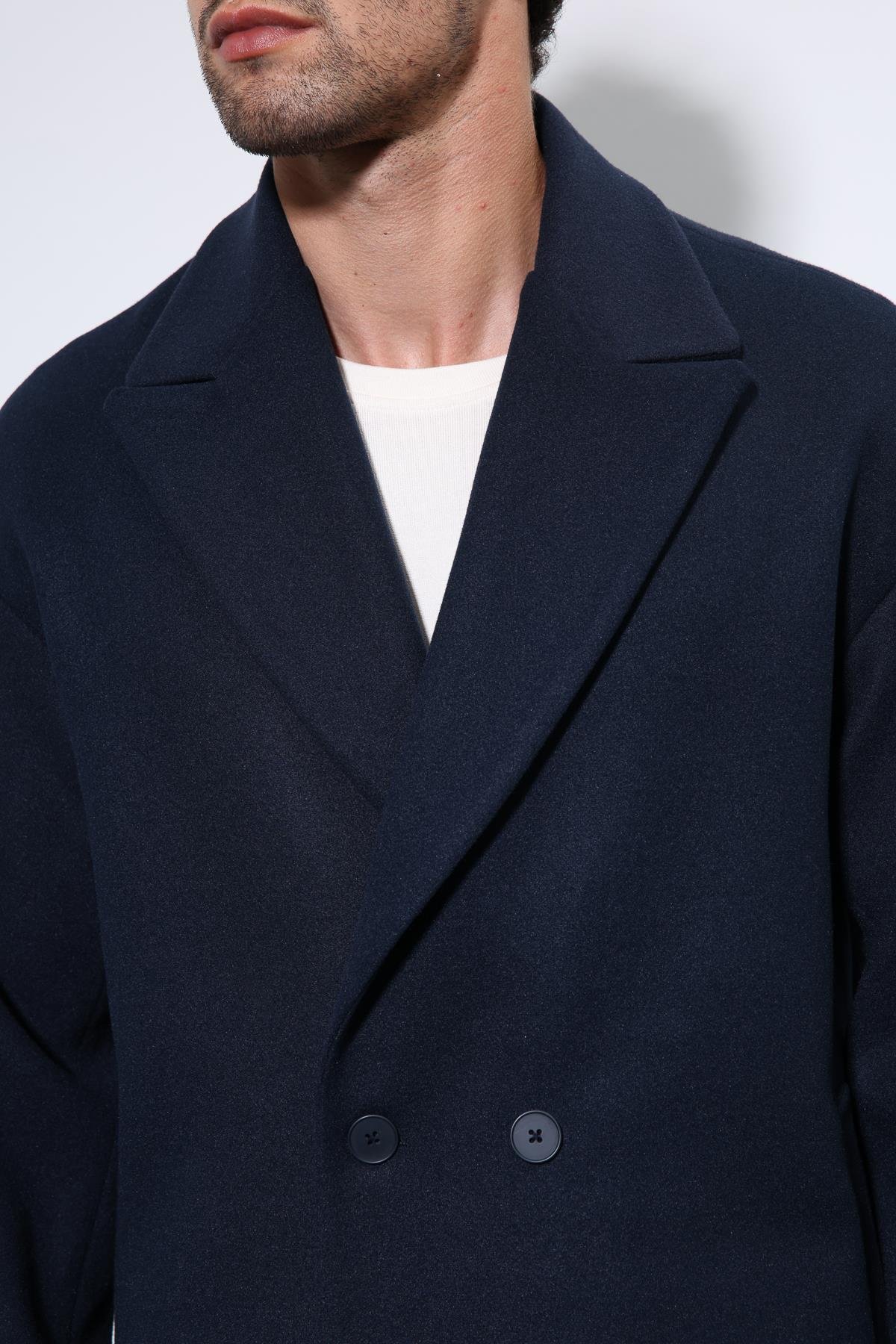 Antioch Lacivert Oversize Kruvaze Erkek Kaban