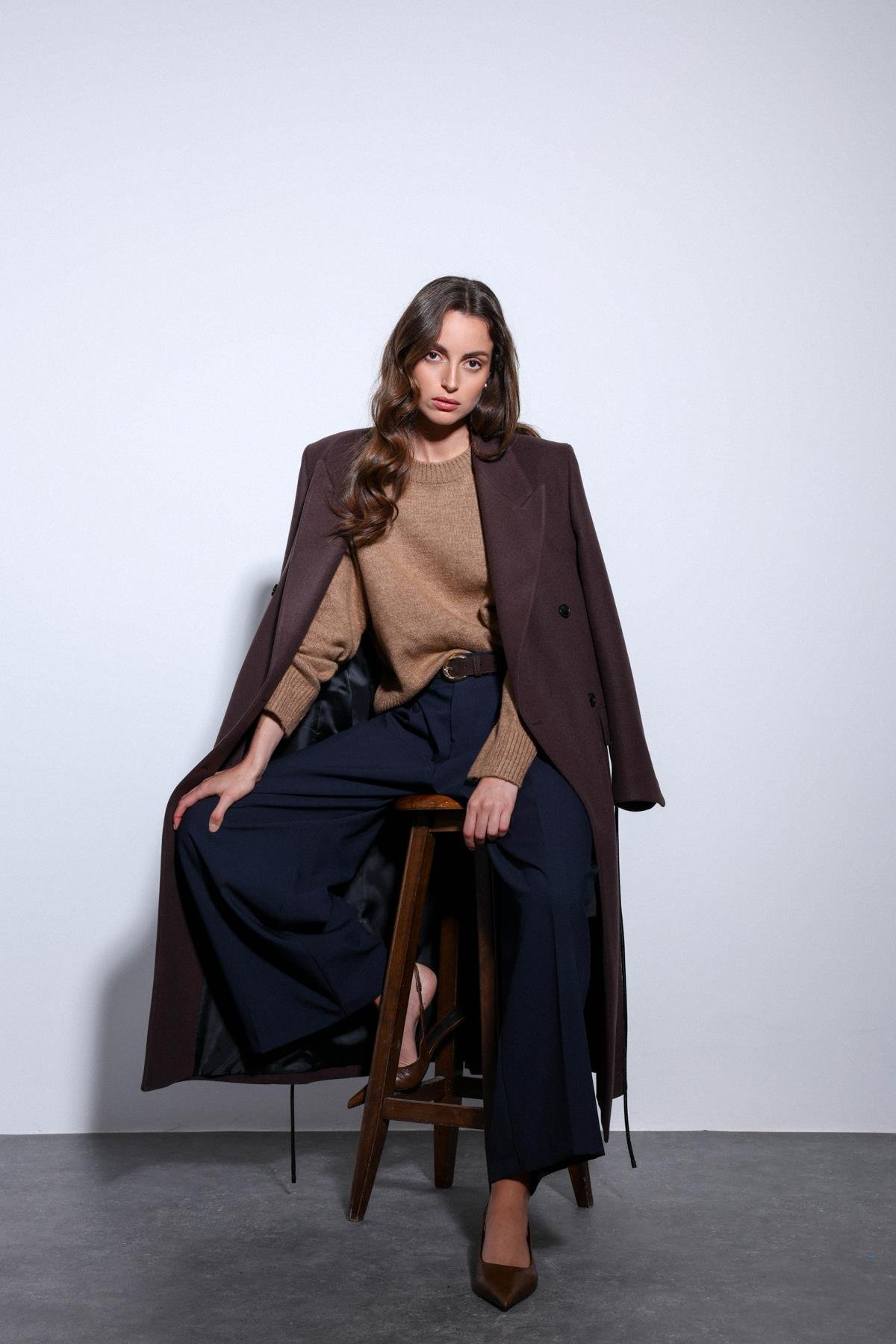 Antioch Lacivert Pileli Geniş Kadın Pantolon