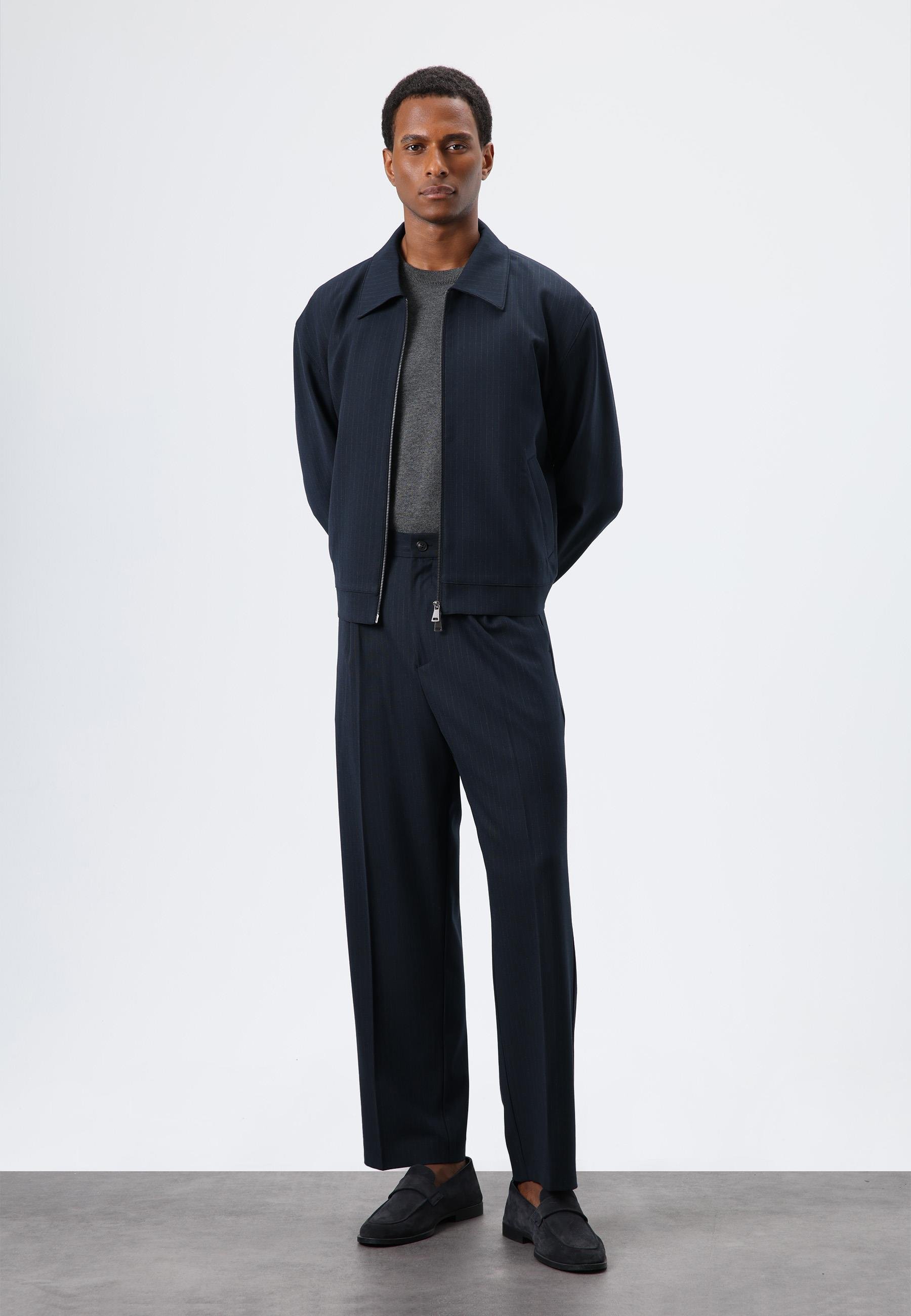 Antioch Lacivert Relax Fit Çizgili Erkek Pantolon