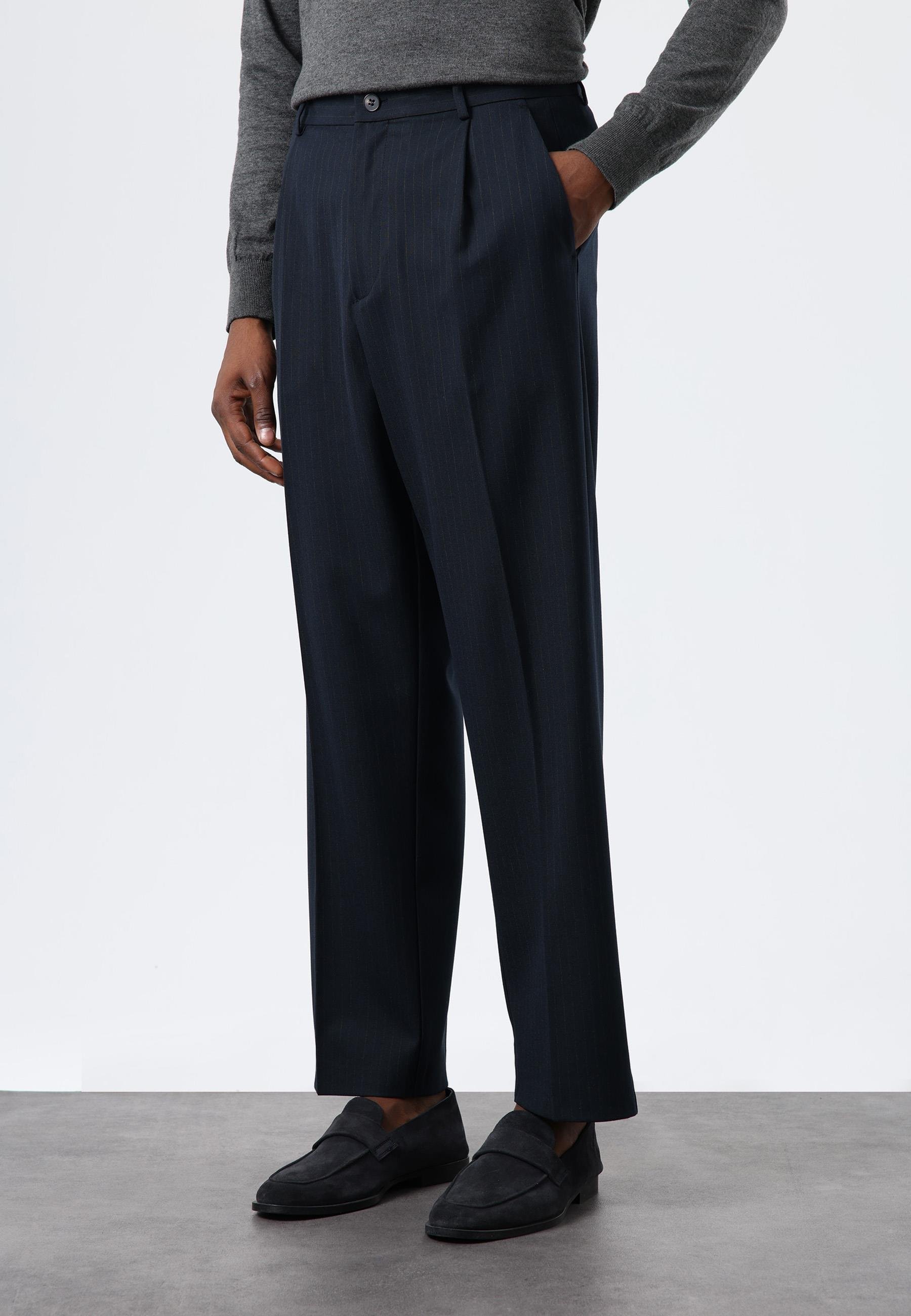 Antioch Lacivert Relax Fit Çizgili Erkek Pantolon