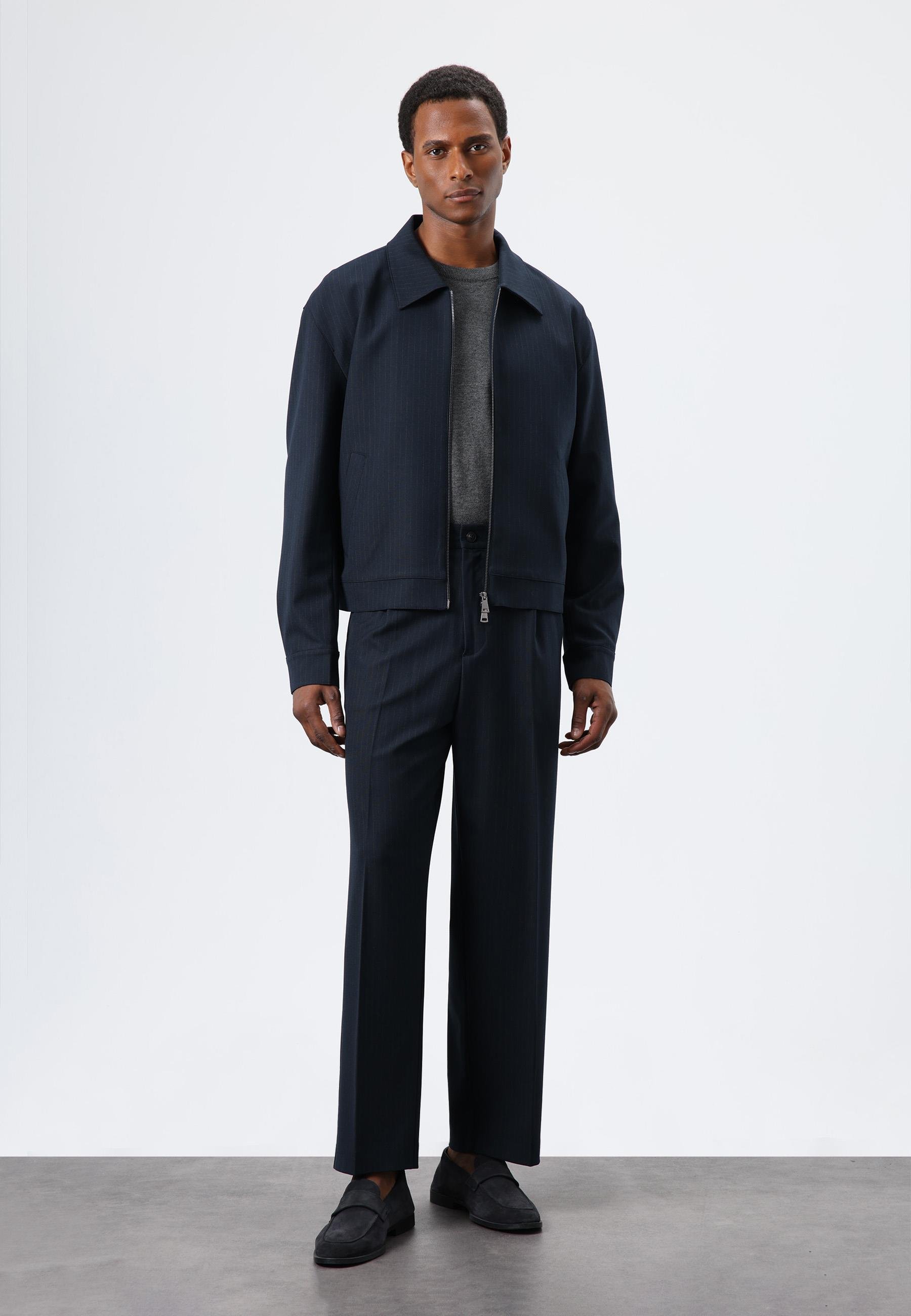 Antioch Lacivert Relax Fit Çizgili Erkek Pantolon