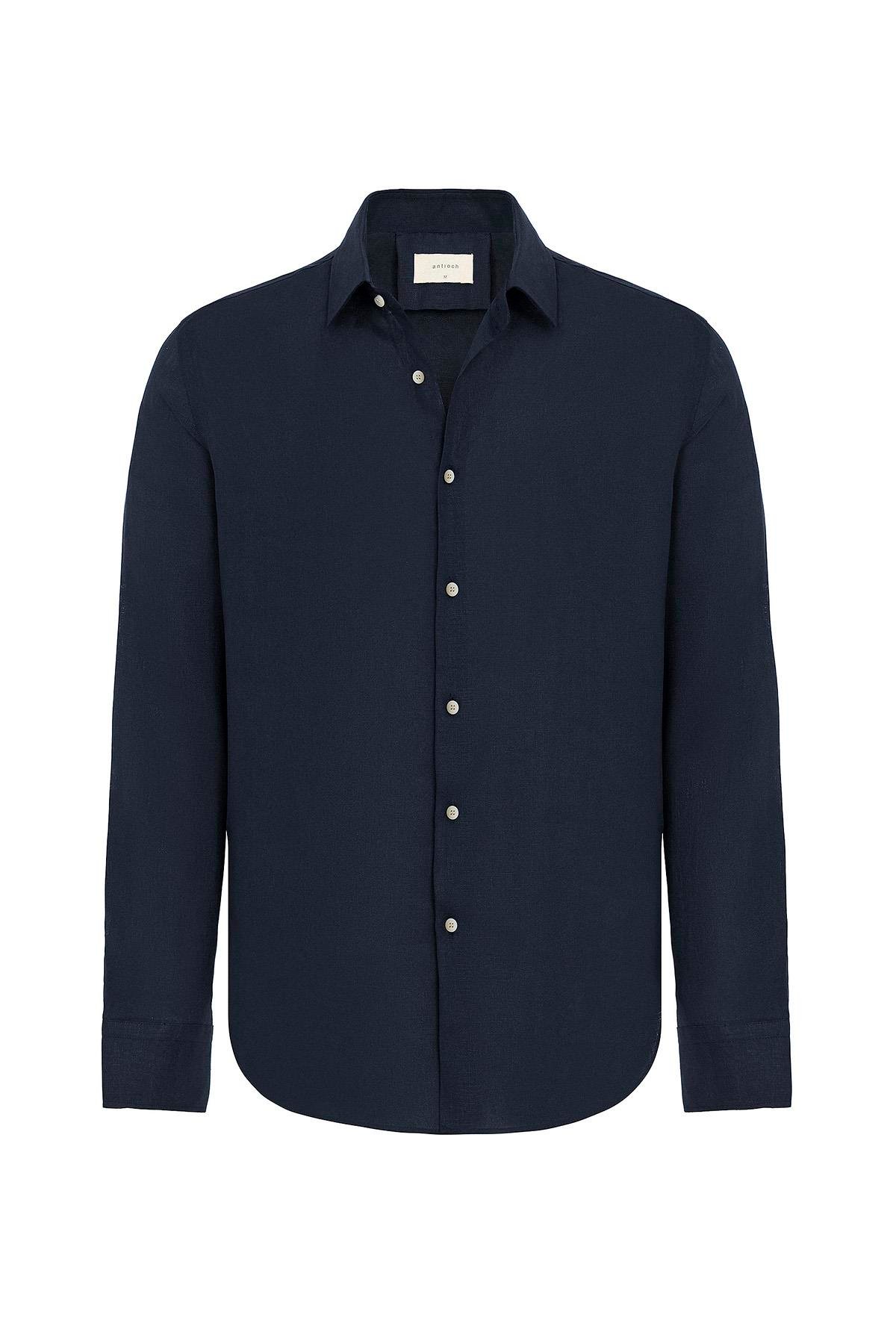Antioch Lacivert Relax Fit Keten Karışımlı Erkek Gömlek