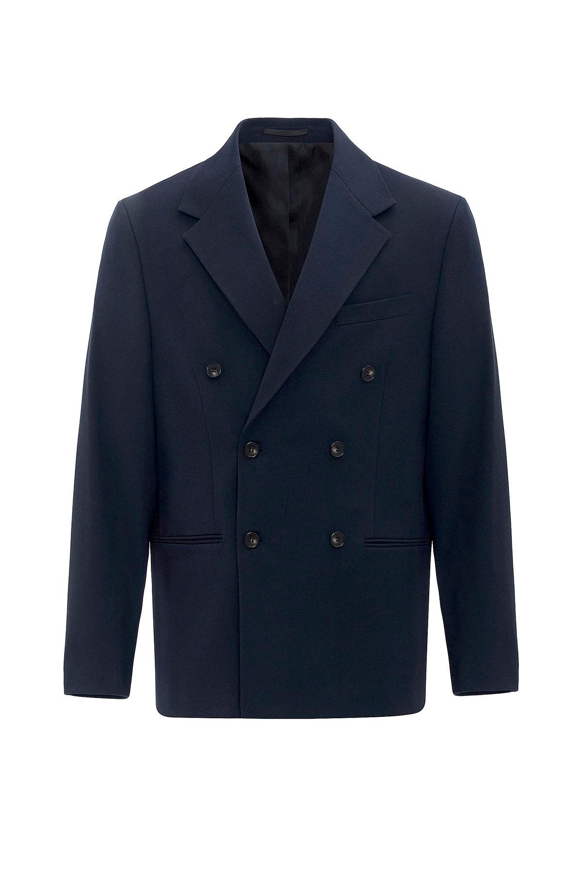 Antioch Lacivert Relax Fit Kruvaze Erkek Blazer Ceket