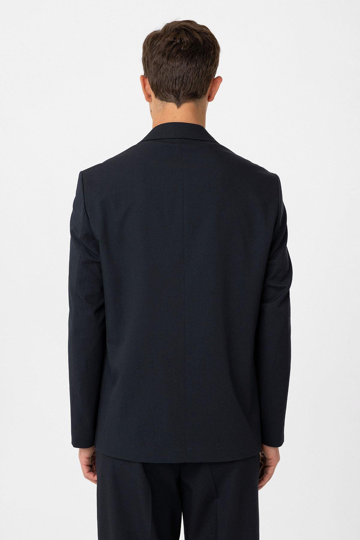 Antioch Lacivert Relax Fit Kruvaze Kapama Erkek Teknik Blazer Ceket