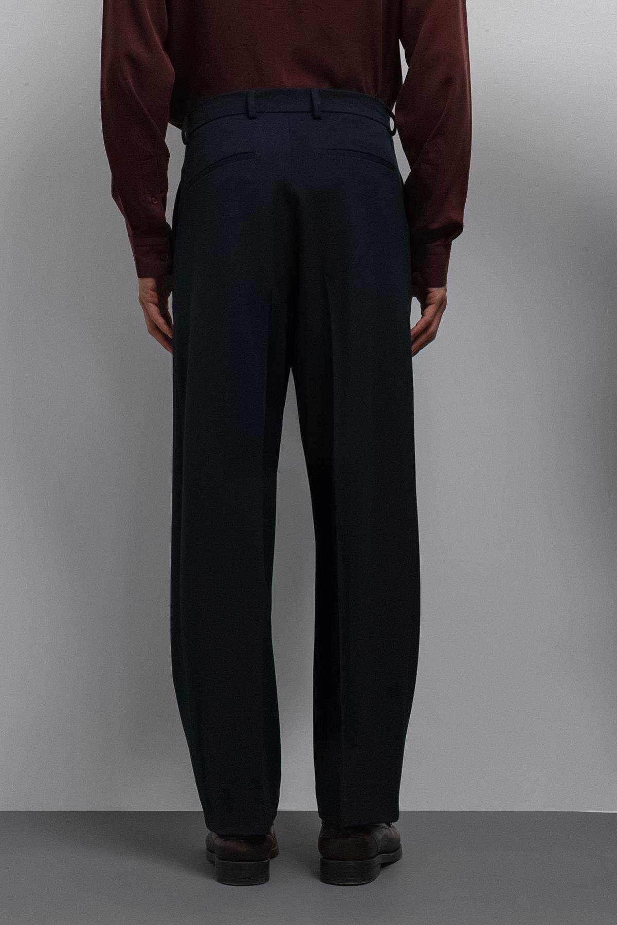 Antioch Lacivert Relax Fit Pilili Erkek Pantolon