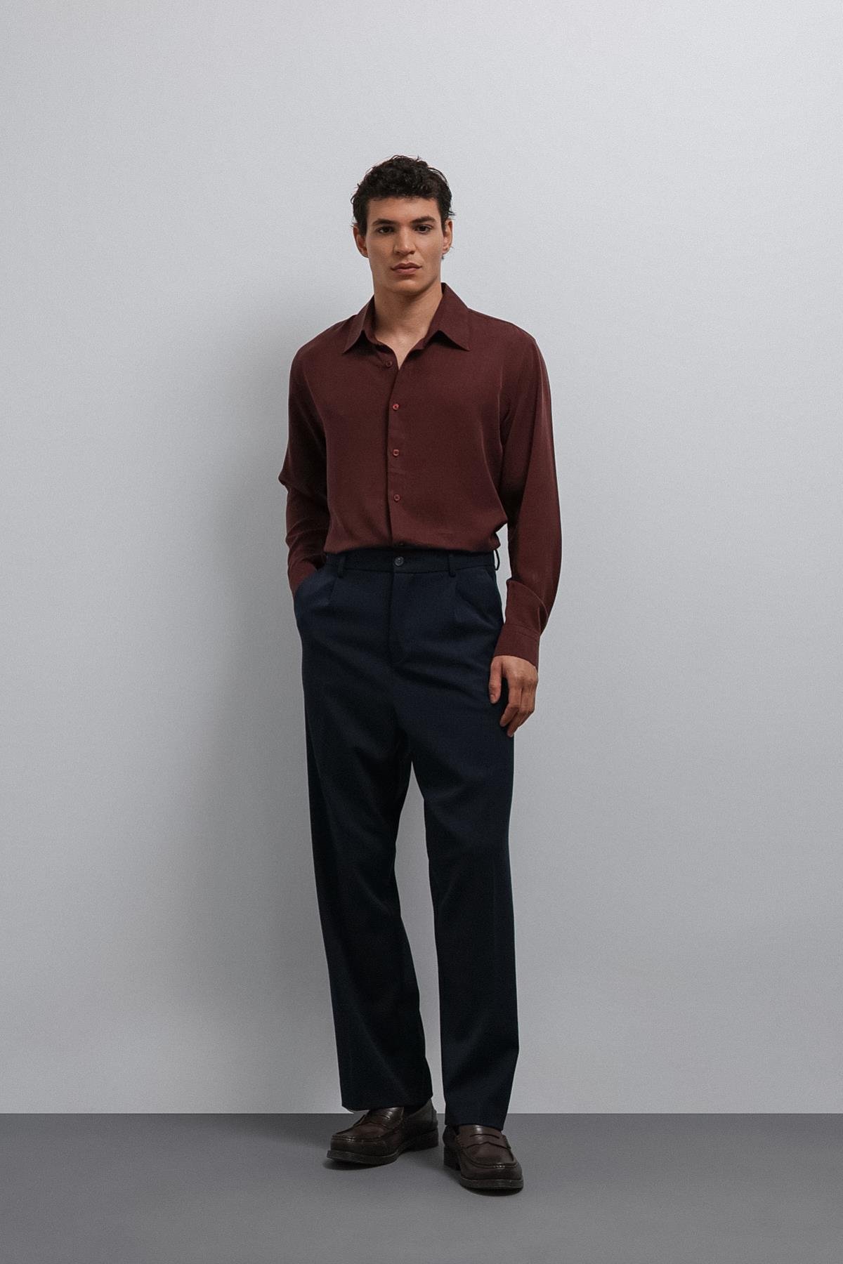 Antioch Lacivert Relax Fit Pilili Erkek Pantolon