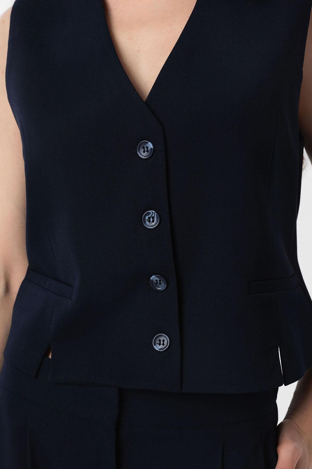 Antioch Lacivert Yırtmaçlı Kadın Yelek