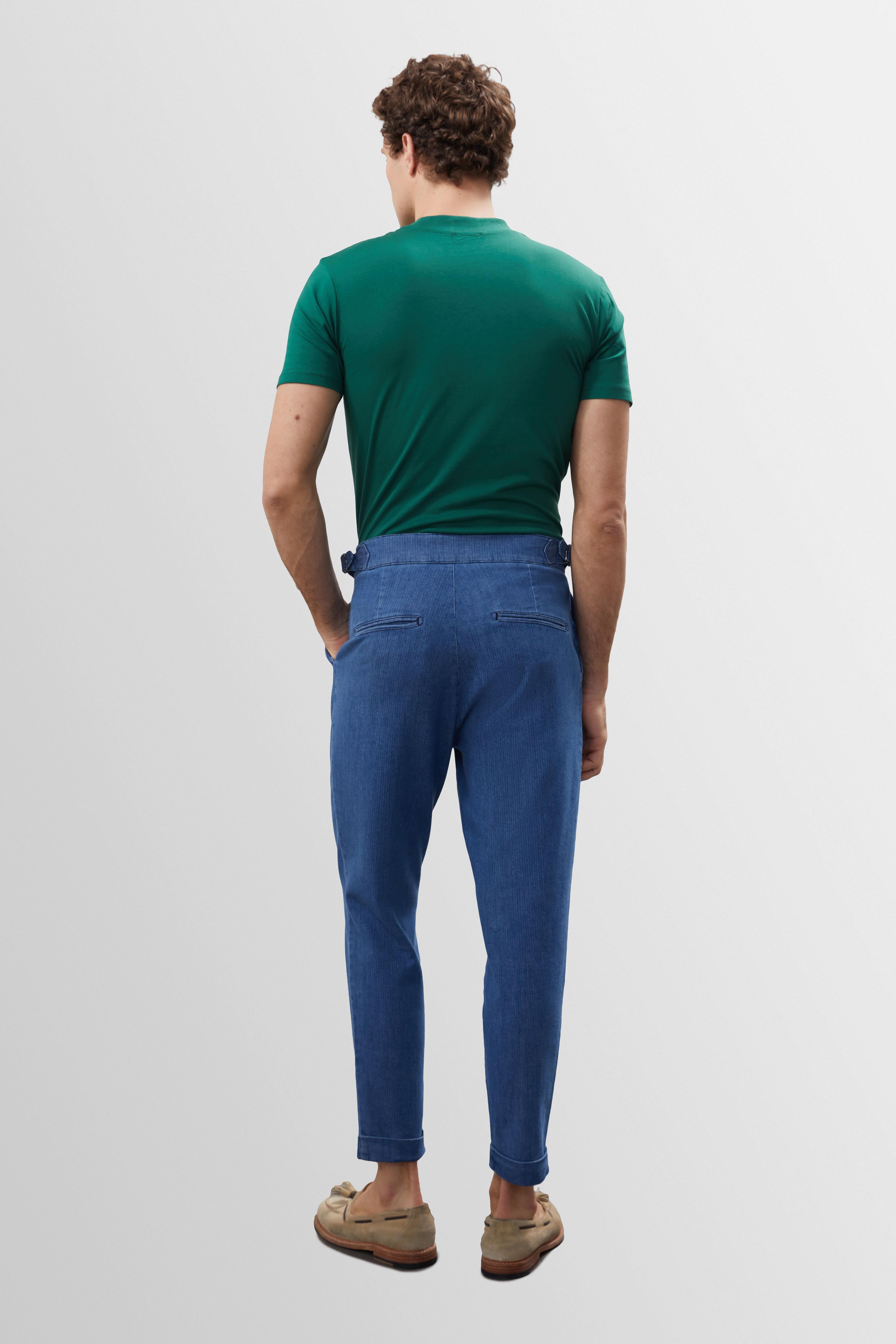 Antioch Lacivert Yüksek Bel (Boyfriend) Yandan Tokalı Kemer Detaylı Pileli Kot Pantolon