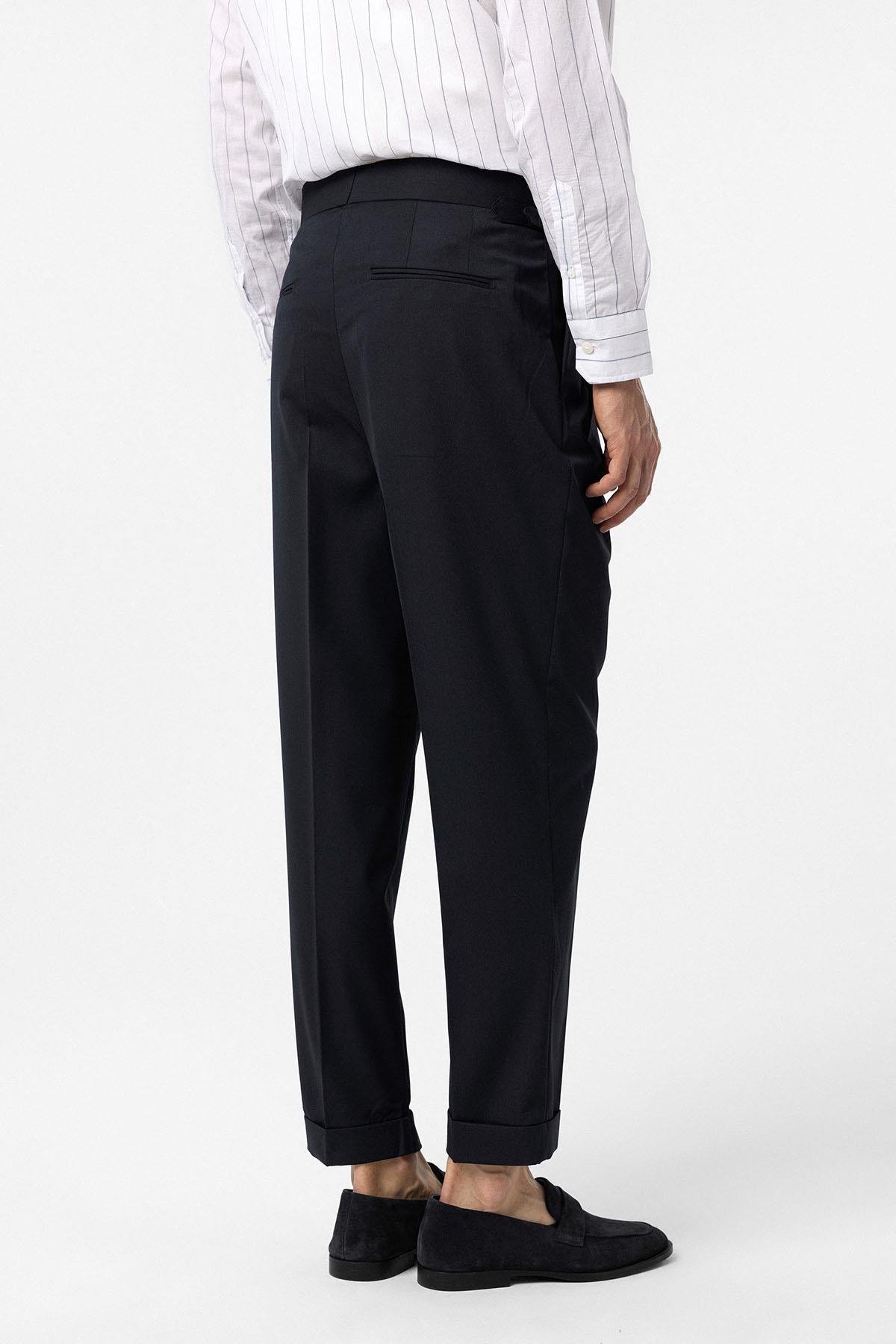 Antioch Lacivert Yüksek Bel İtalyan Kalıp Pileli Erkek Pantolon