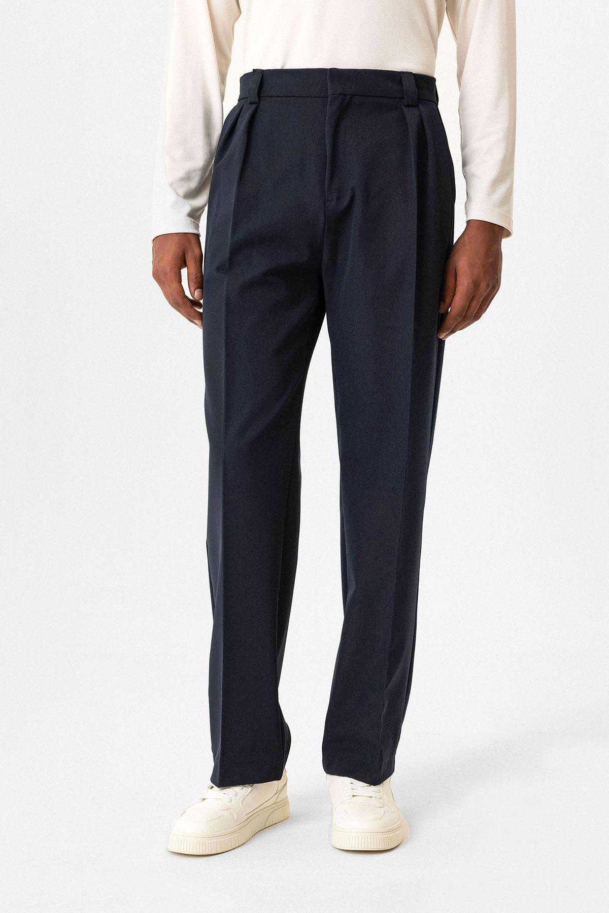 Antioch Lacivert Yüksek Bel Pileli Relaxed Fit Baggy Erkek Pantolon