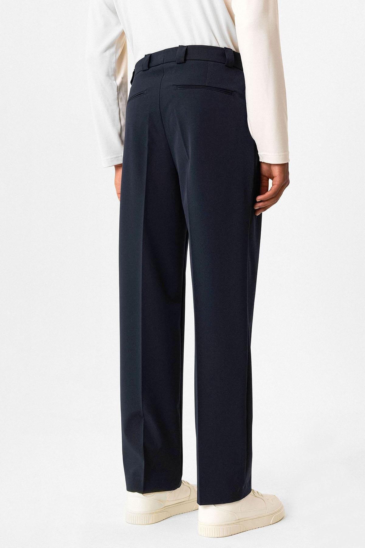 Antioch Lacivert Yüksek Bel Pileli Relaxed Fit Baggy Erkek Pantolon