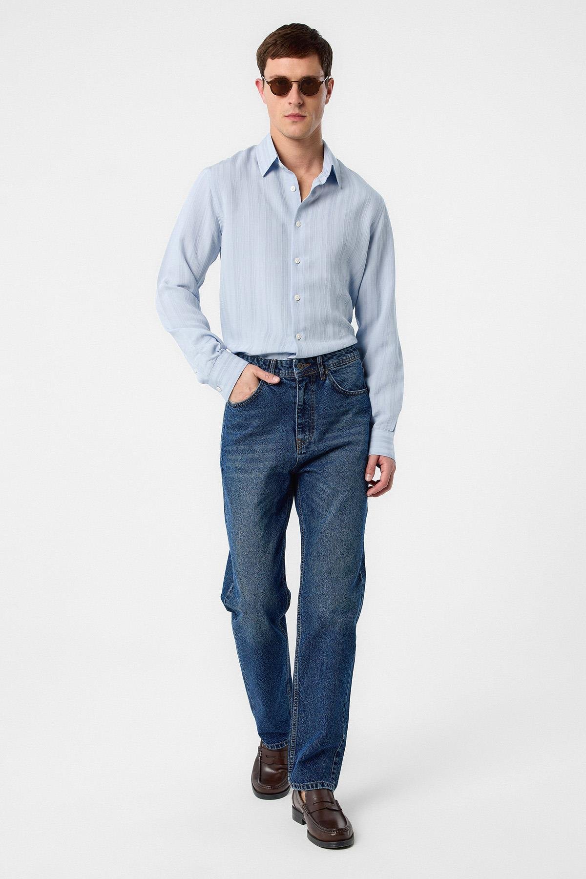 Antioch Lacivert Yüksek Bel Regular Fit Erkek Kot Pantolon