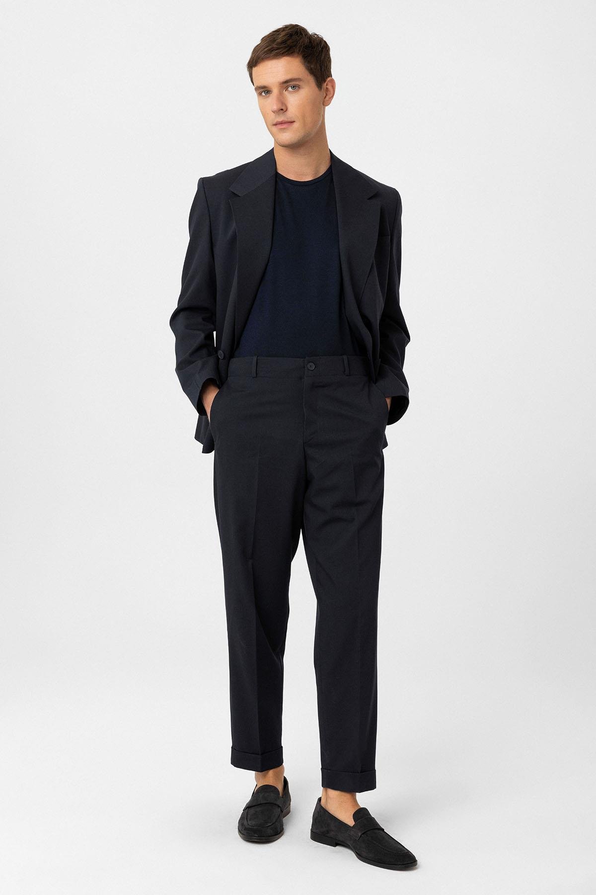 Antioch Lacivert Yüksek Bel Straight Fit Erkek Pantolon