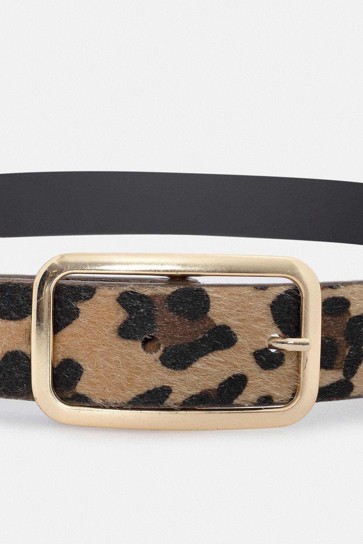 Antioch Leopar Desenli Leopar Desenli Suni Deri Kadın Kemer