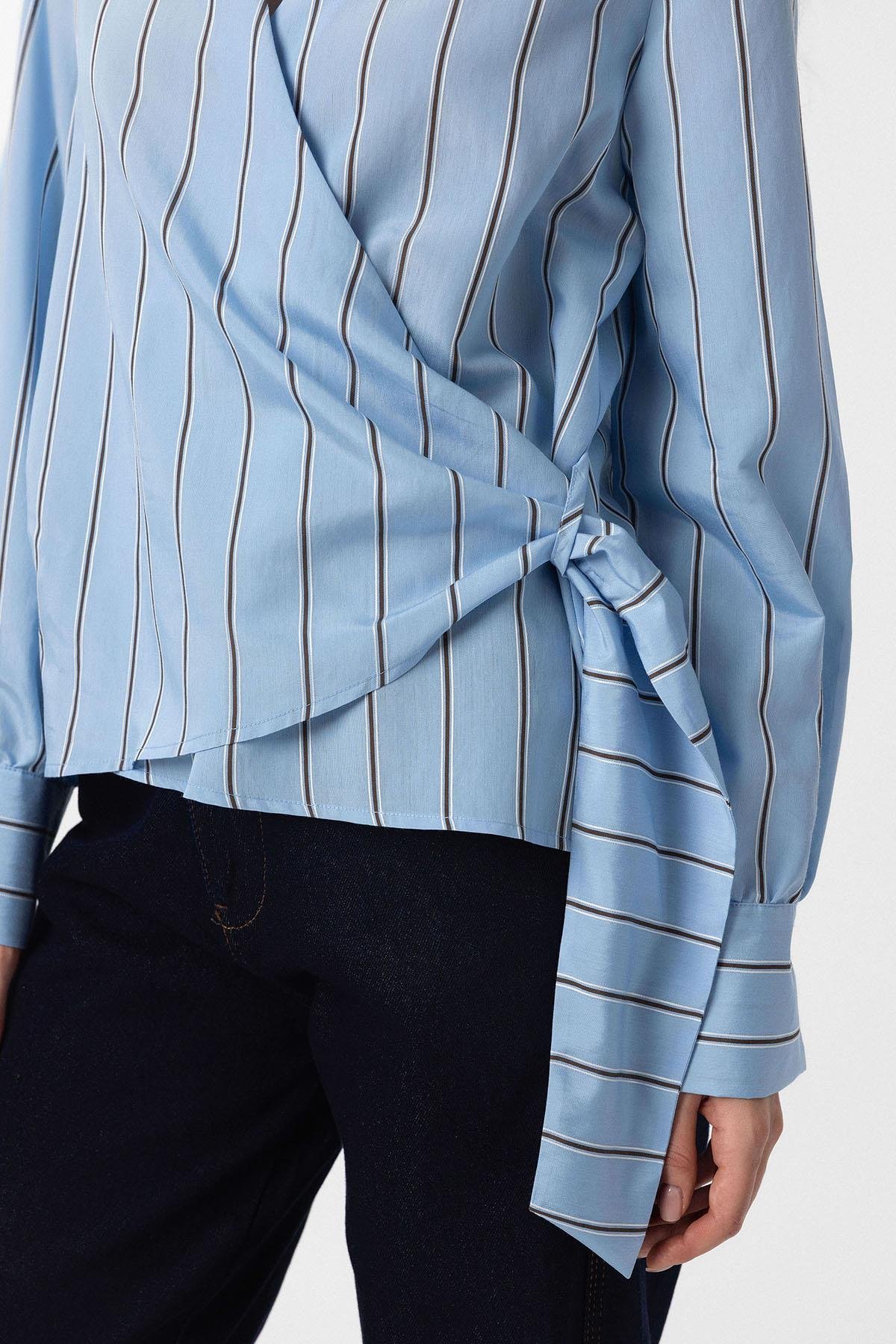 Antioch Mavi Dökümlü Kimono Kadın Gömlek