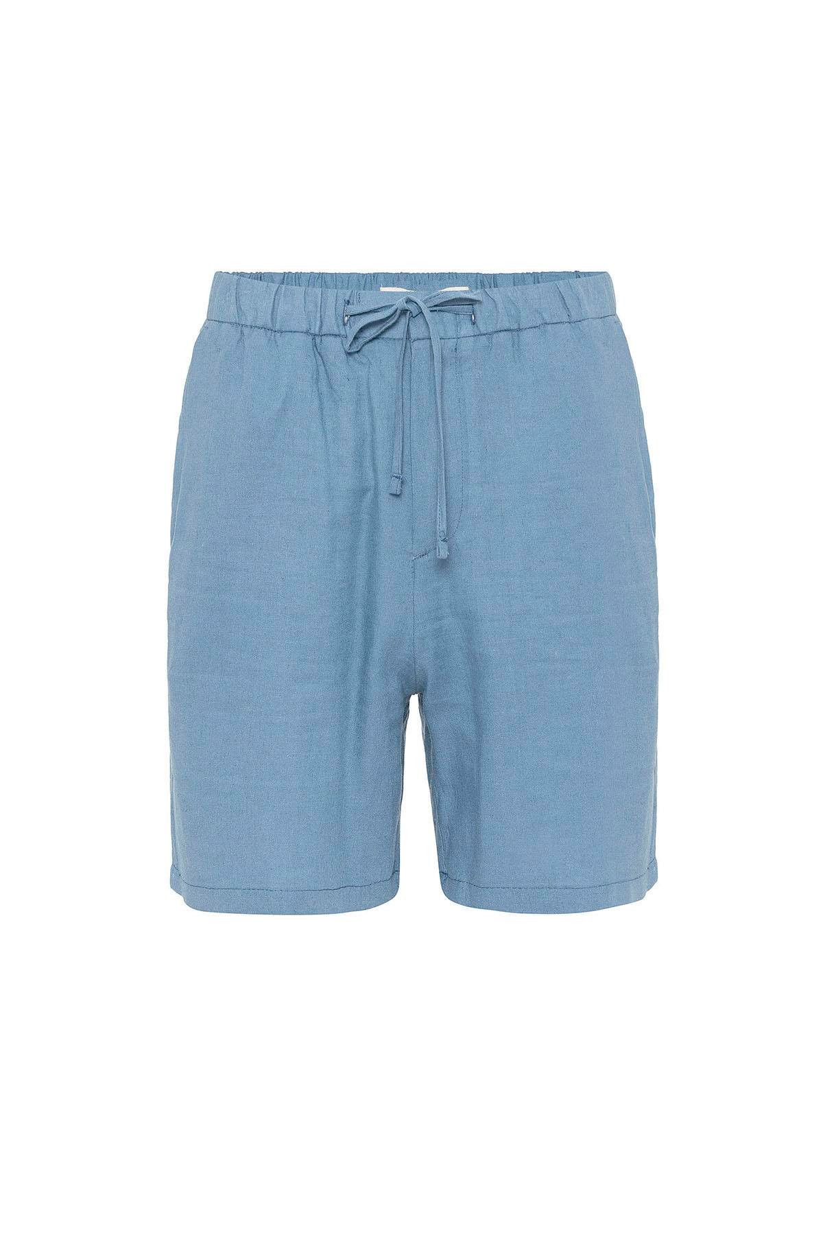 Antioch Mavi Keten Karışımlı Erkek Şort