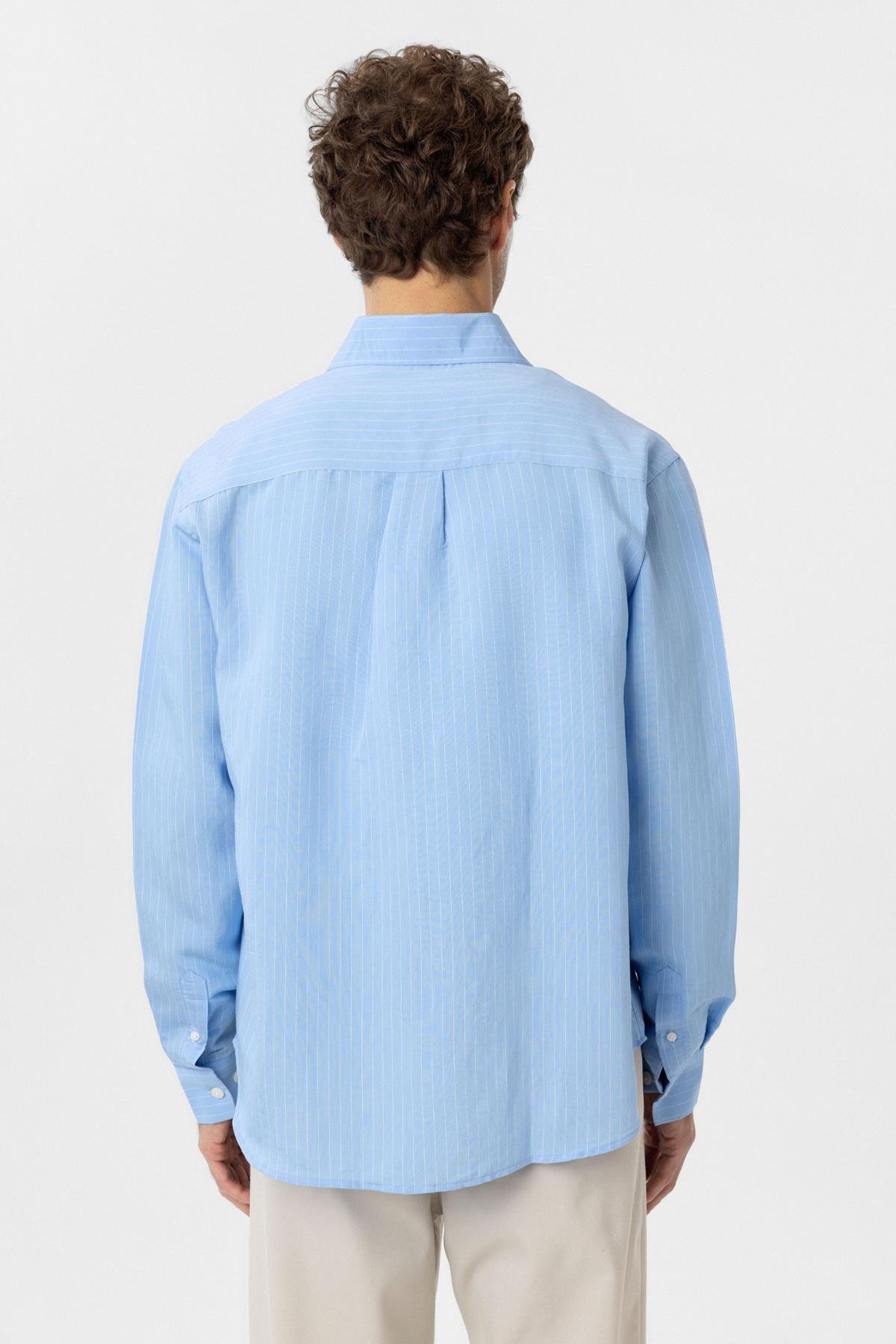 Antioch Mavi Modal Kumaş Relax Fit Çizgili Erkek Gömlek