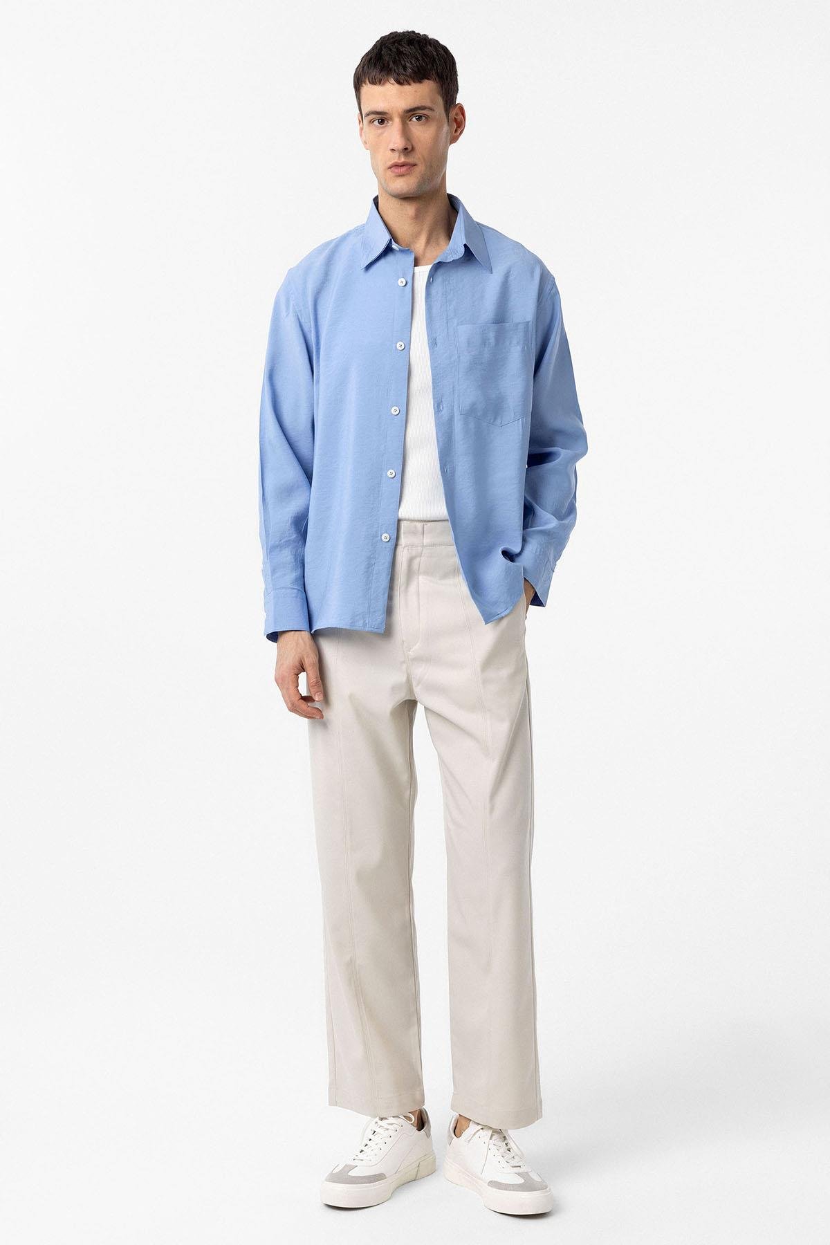 Antioch Mavi Modal Kumaş Relax Fit Erkek Gömlek