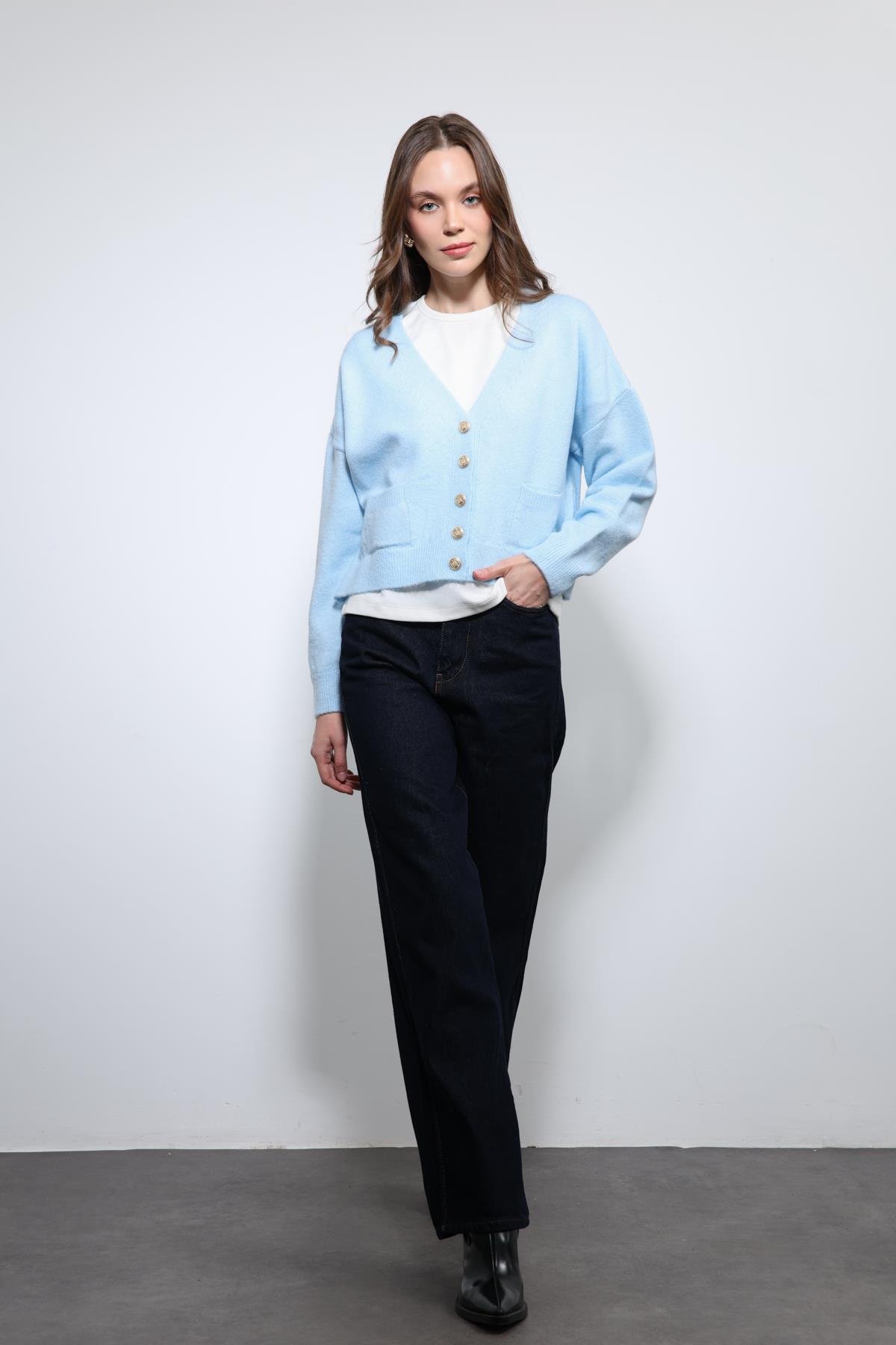 Antioch Mavi Yün Karışımlı Örme Triko Hırka