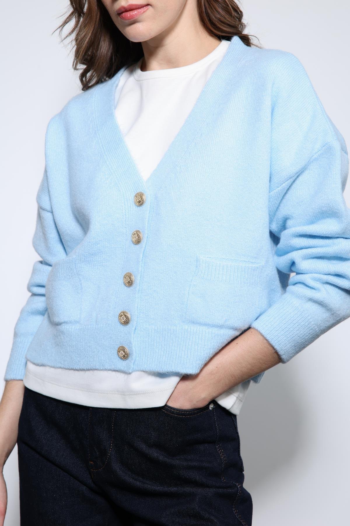 Antioch Mavi Yün Karışımlı Örme Triko Hırka