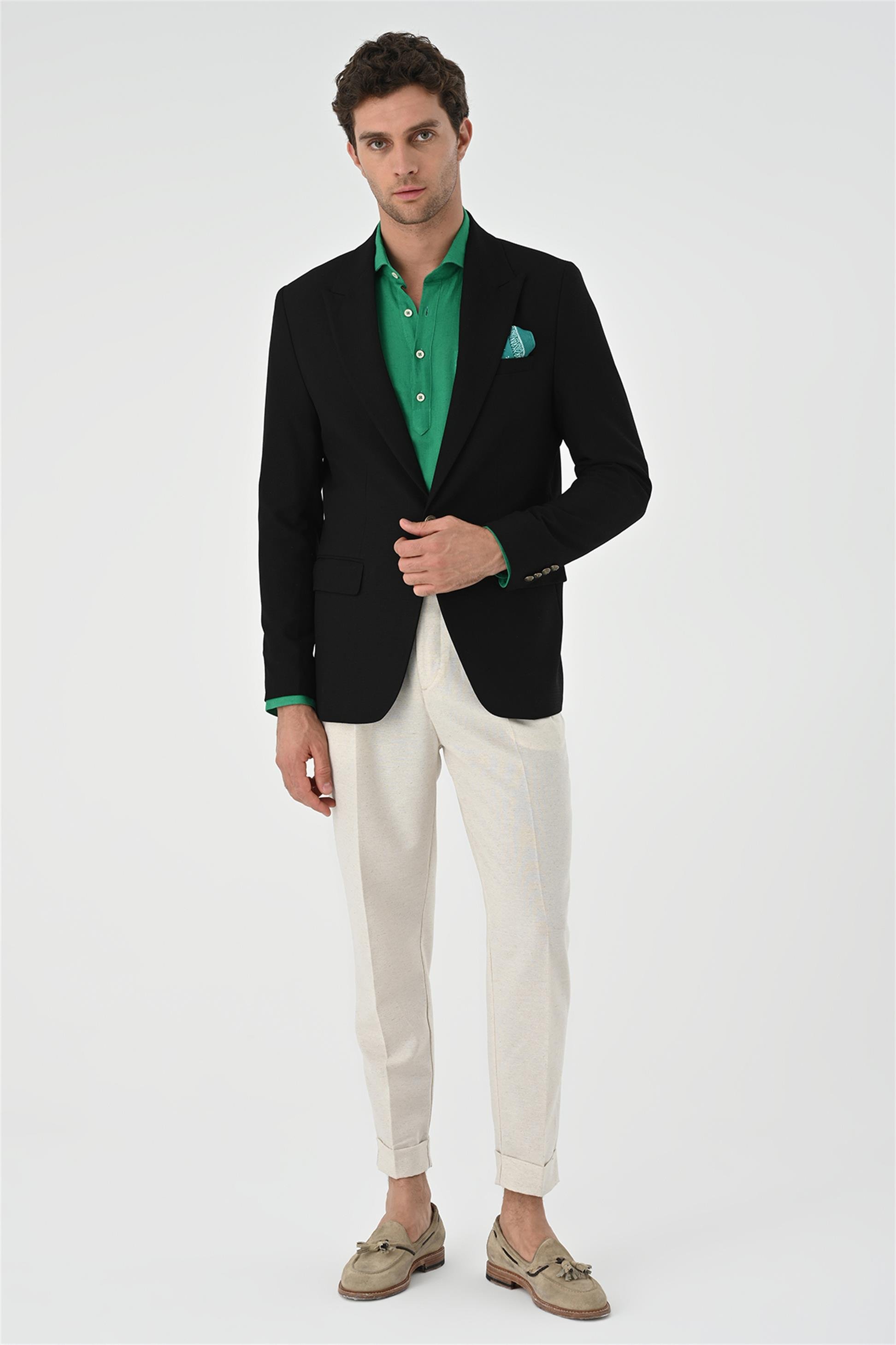 Antioch Men Siyah Metal Tek Düğme Erkek Blazer Ceket