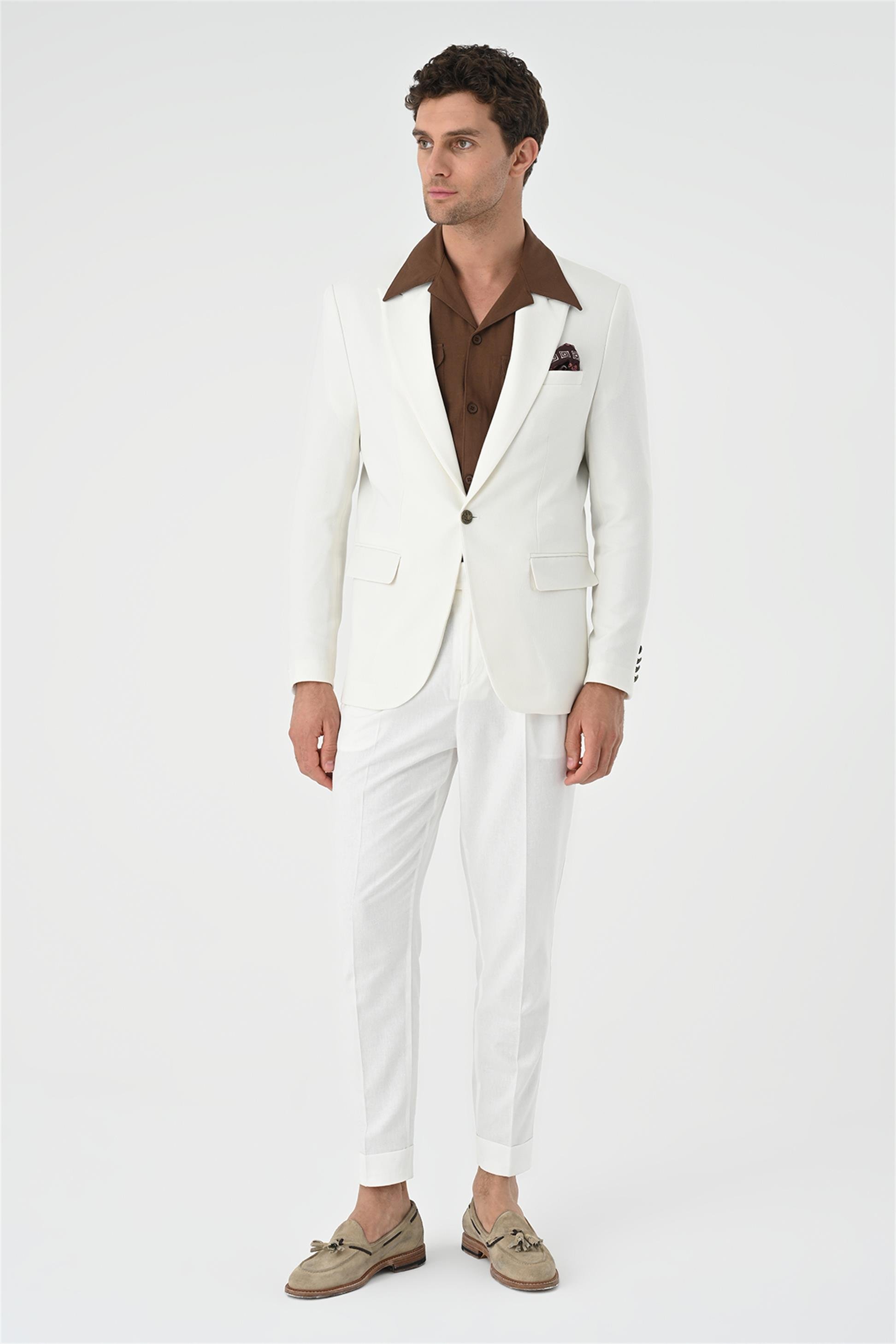 Antioch Men Ekru Metal Tek Düğme Erkek Blazer Ceket