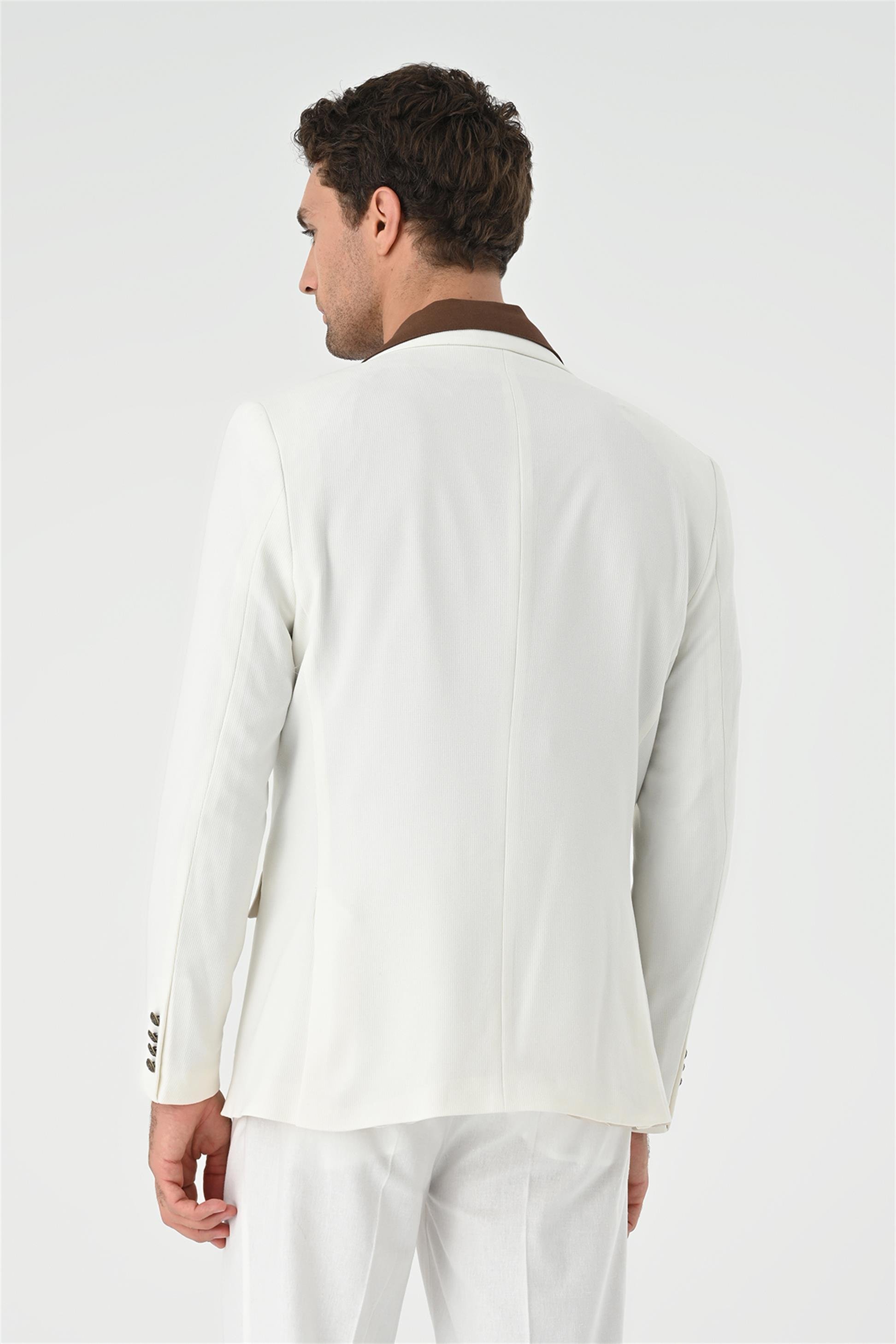 Antioch Men Ekru Metal Tek Düğme Erkek Blazer Ceket