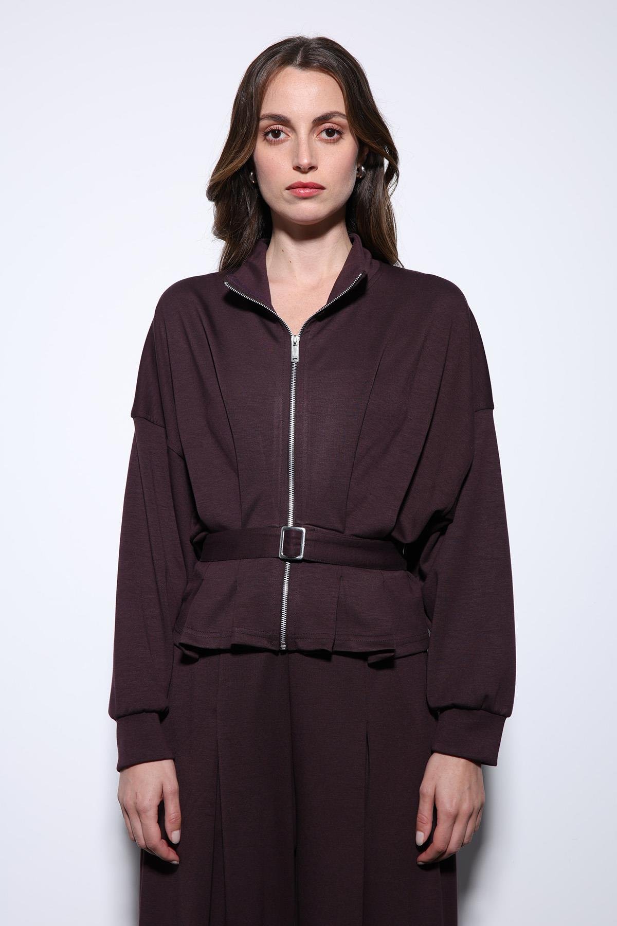 Antioch Mürdüm Bel Kemerli Geniş Paça Pantolonlu Takım