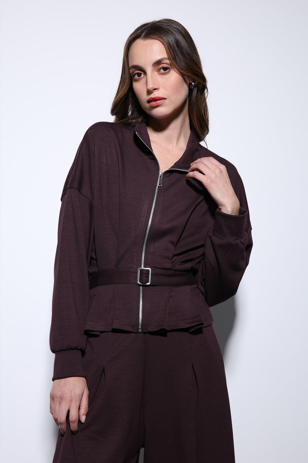 Antioch Mürdüm Bel Kemerli Geniş Paça Pantolonlu Takım