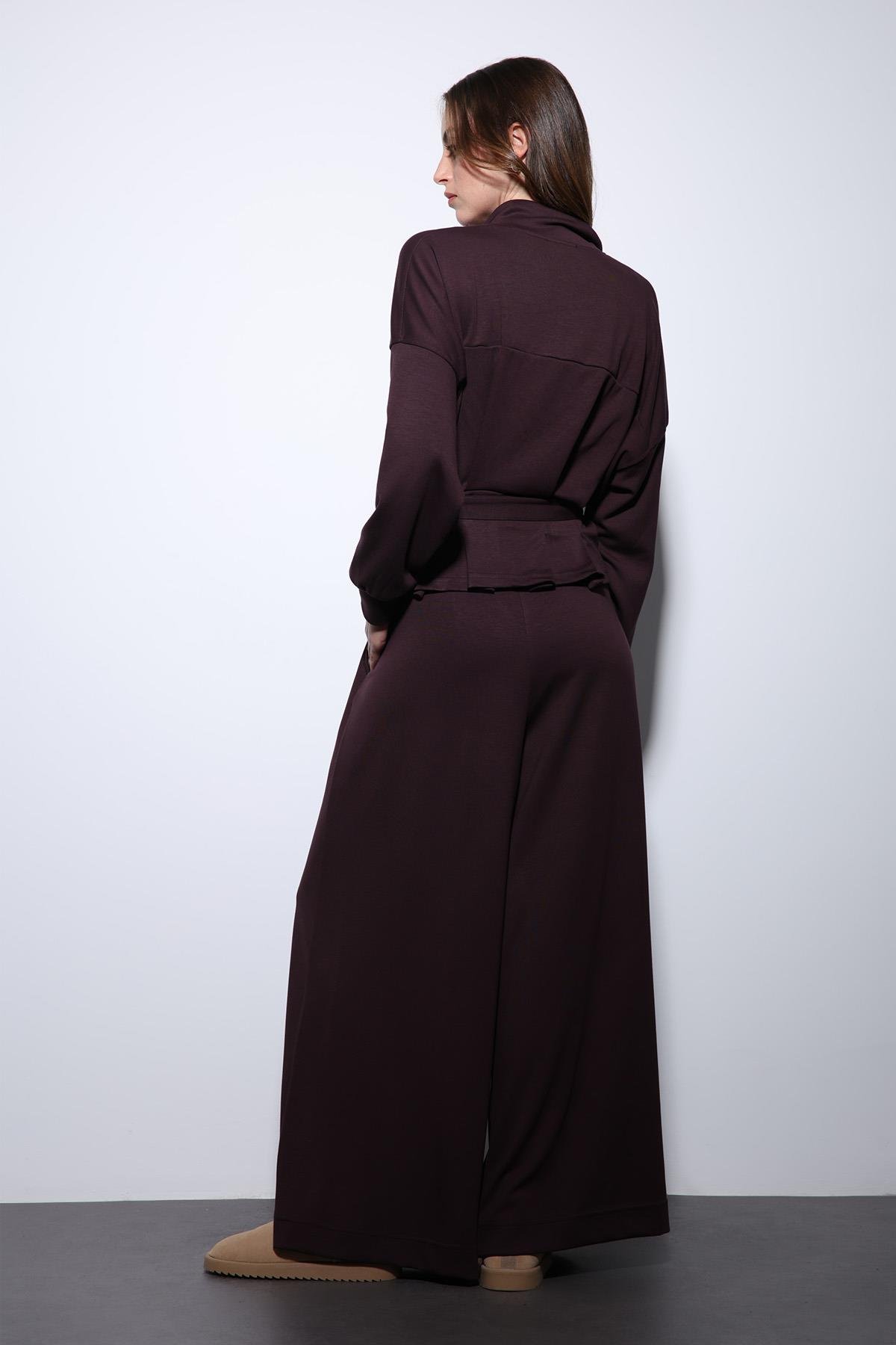 Antioch Mürdüm Bel Kemerli Geniş Paça Pantolonlu Takım