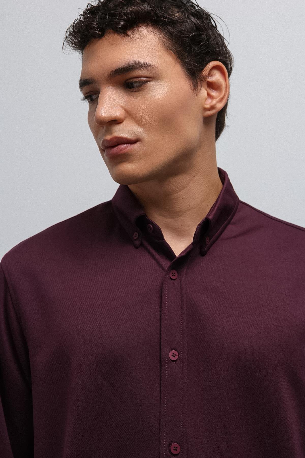 Antioch Mürdüm Düğmeli Yaka Relax Fit Erkek Gömlek