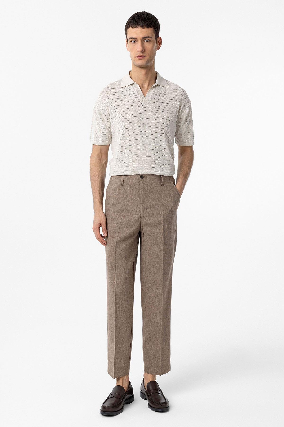 Antioch Natur Polo Yaka Dokulu Erkek Triko T-Shirt