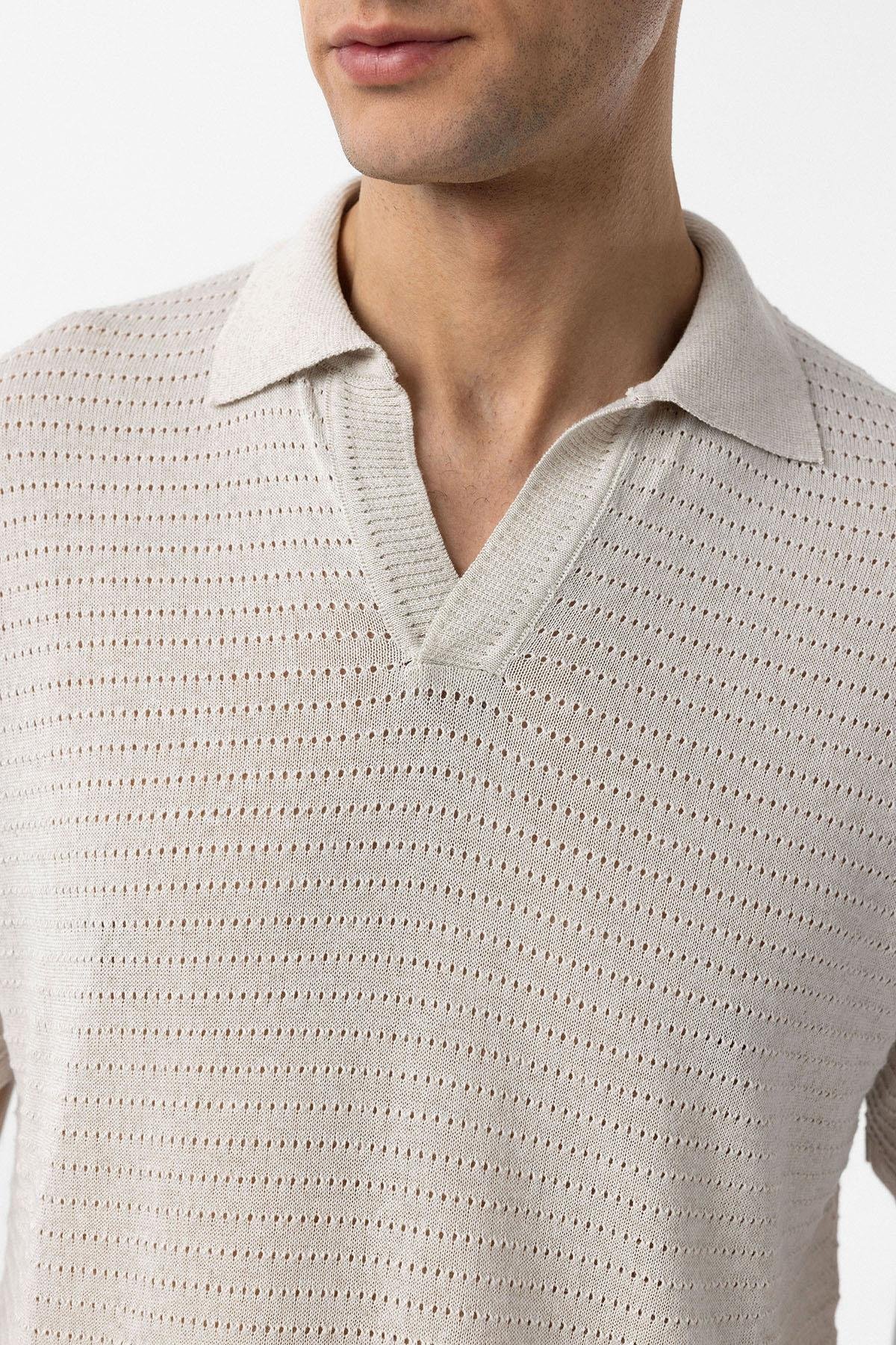 Antioch Natur Polo Yaka Dokulu Erkek Triko T-Shirt