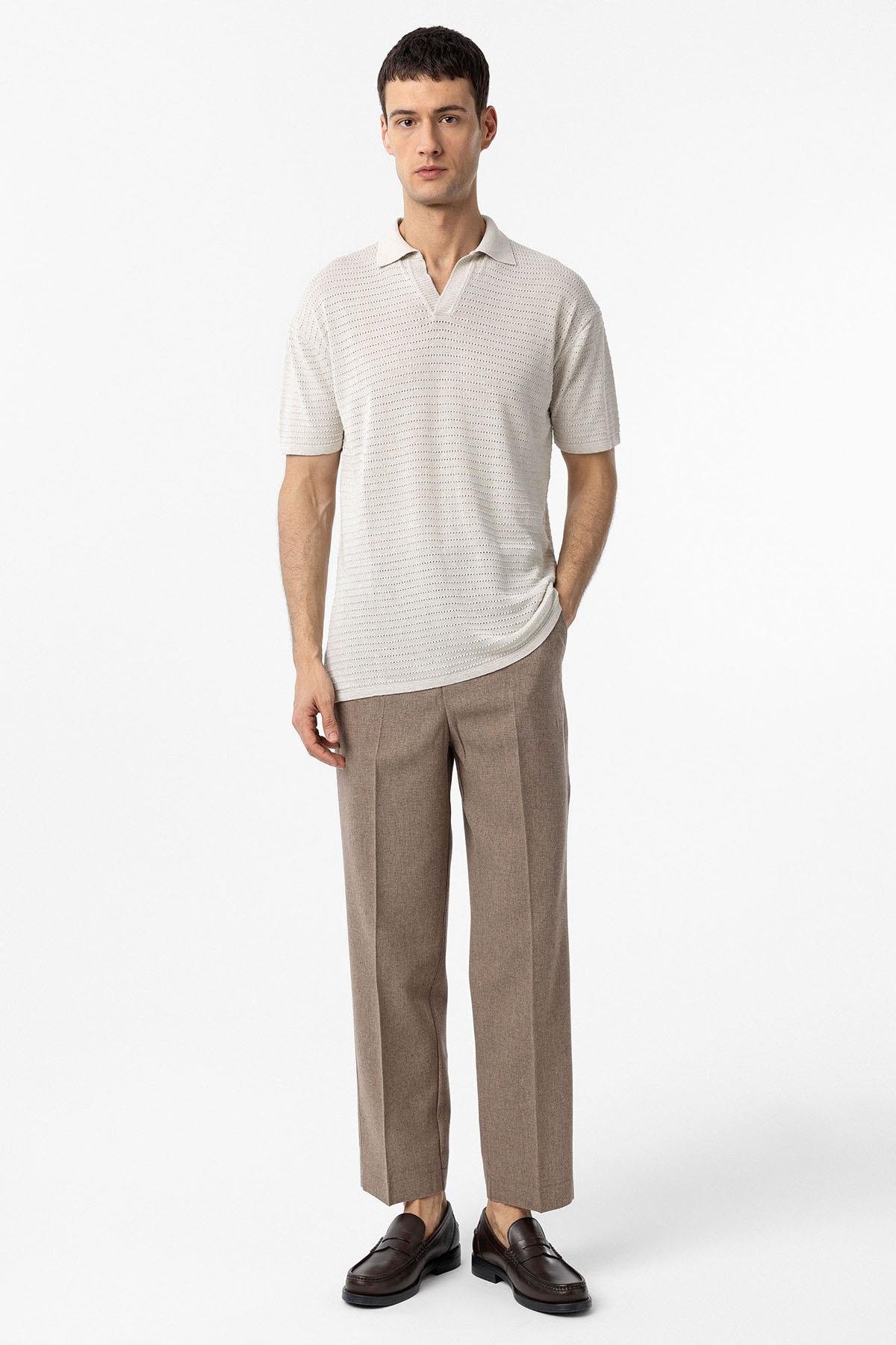 Antioch Natur Polo Yaka Dokulu Erkek Triko T-Shirt