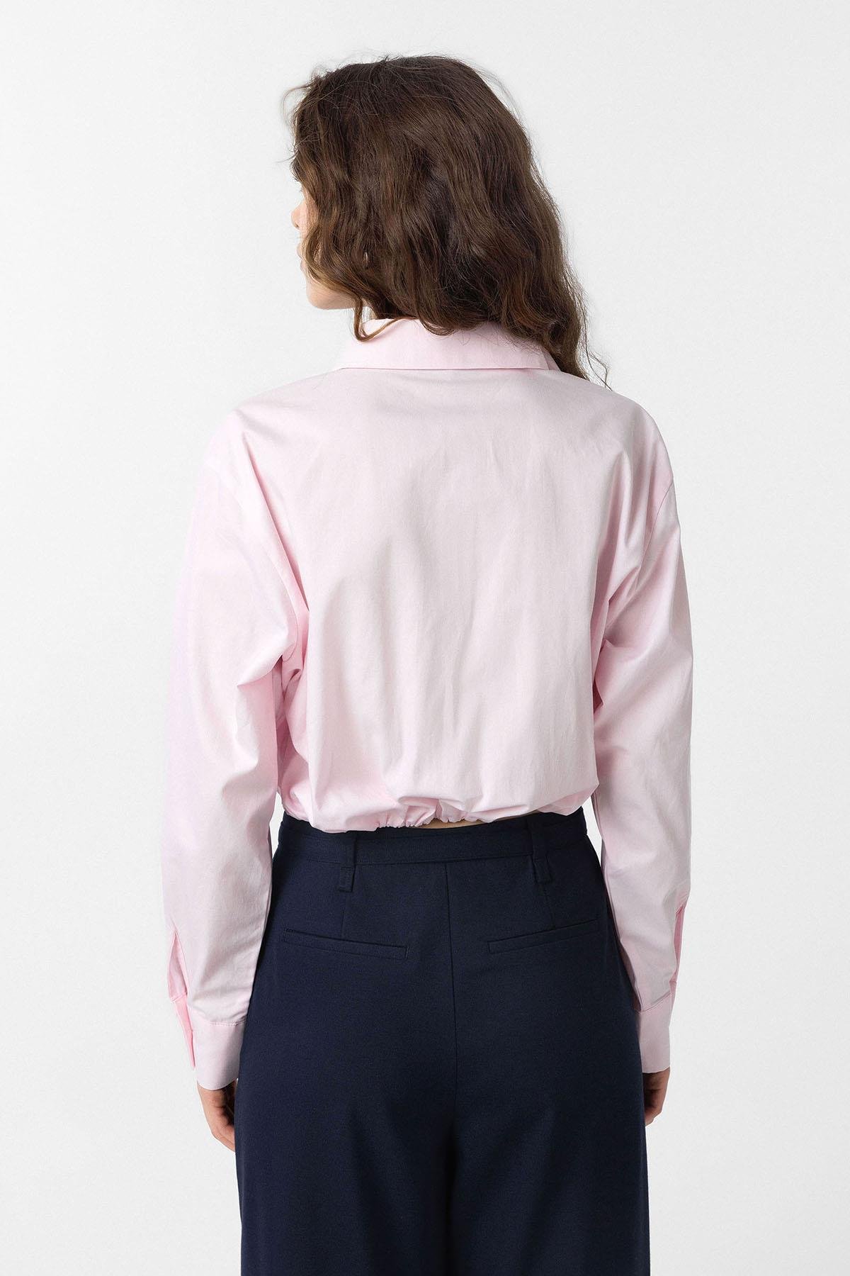 Antioch Pembe Crop Poplin Kadın Gömlek