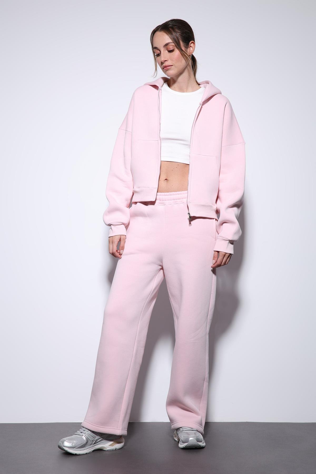 Antioch Pembe Fermuarlı Kapüşanlı Kadın Sweatshirt