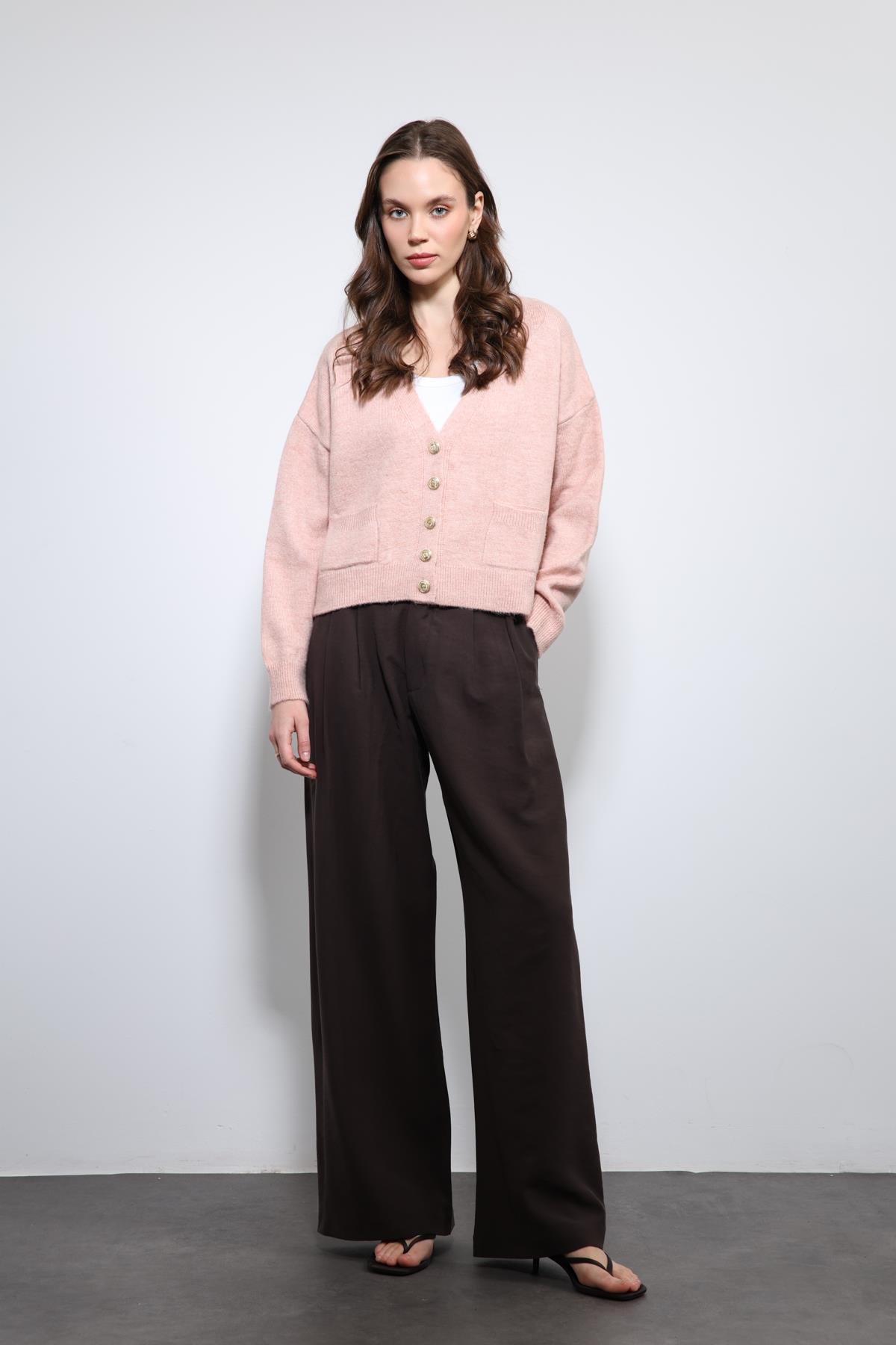 Antioch Pudra Yün Karışımlı Örme Triko Hırka