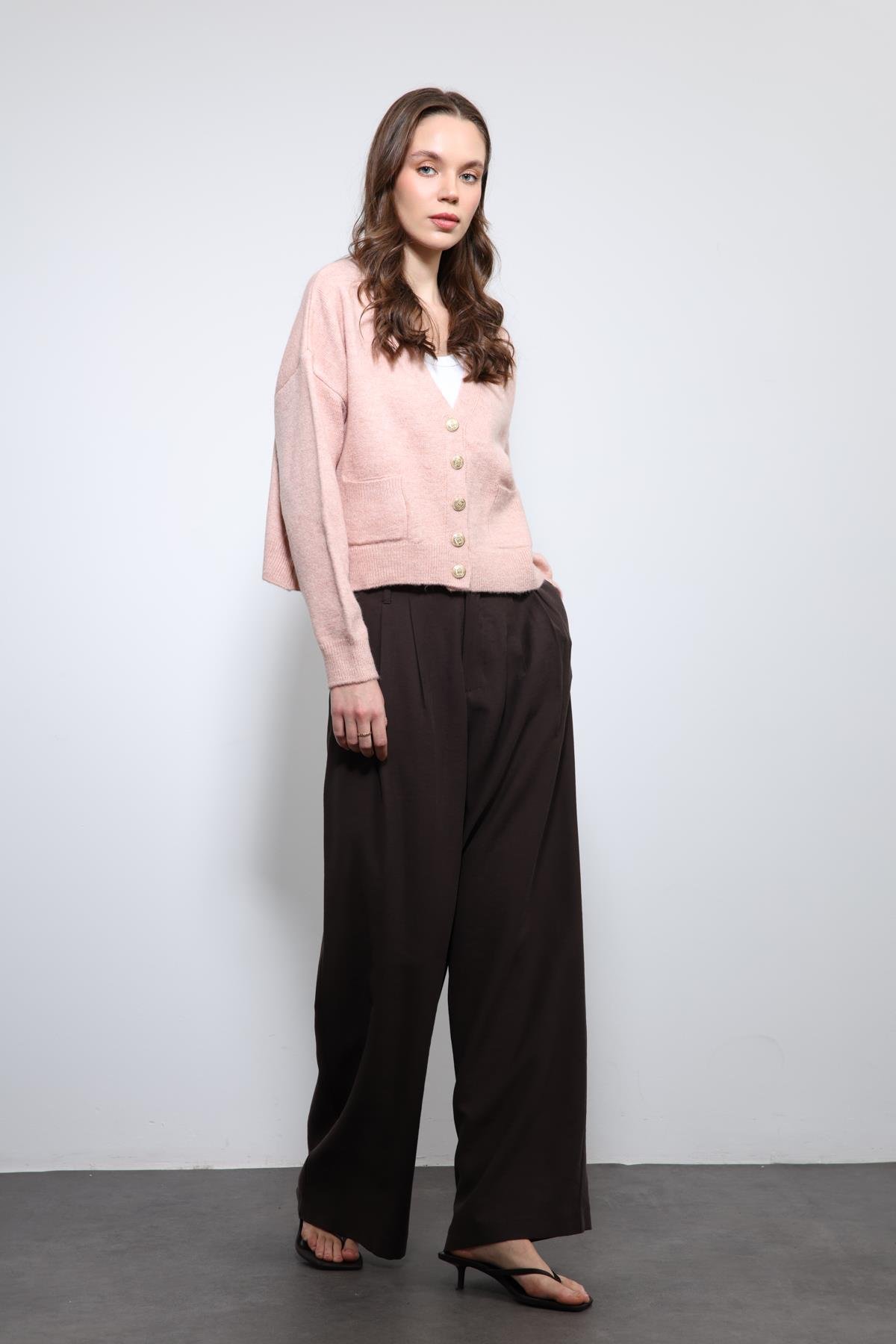 Antioch Pudra Yün Karışımlı Örme Triko Hırka