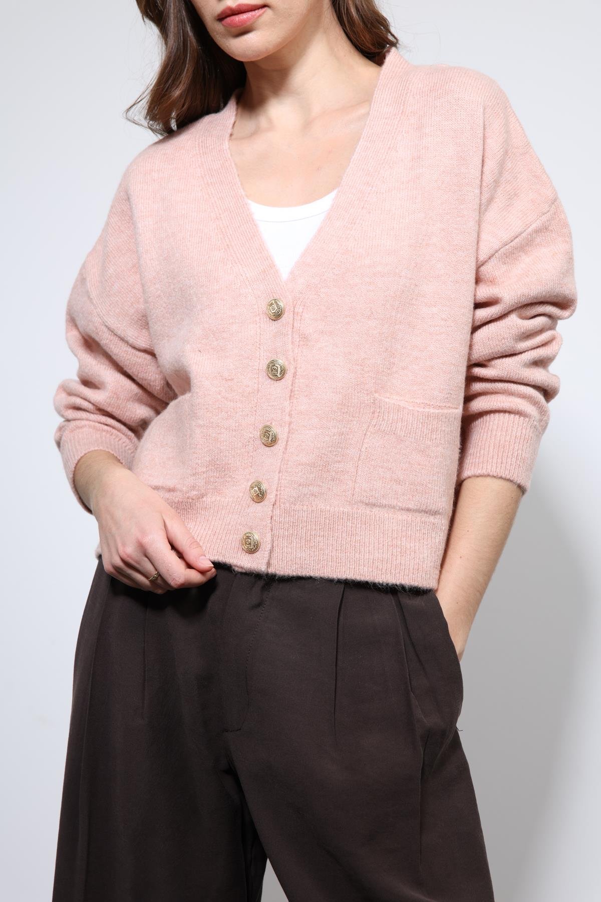 Antioch Pudra Yün Karışımlı Örme Triko Hırka