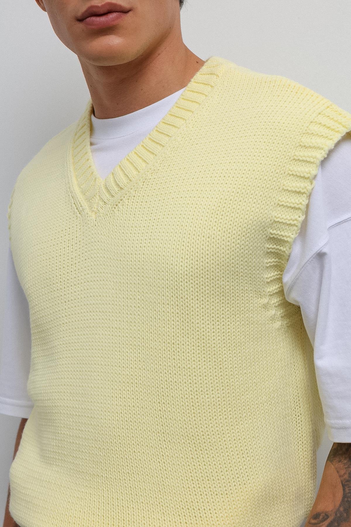 Antioch Sarı Örgü Erkek Triko Yelek